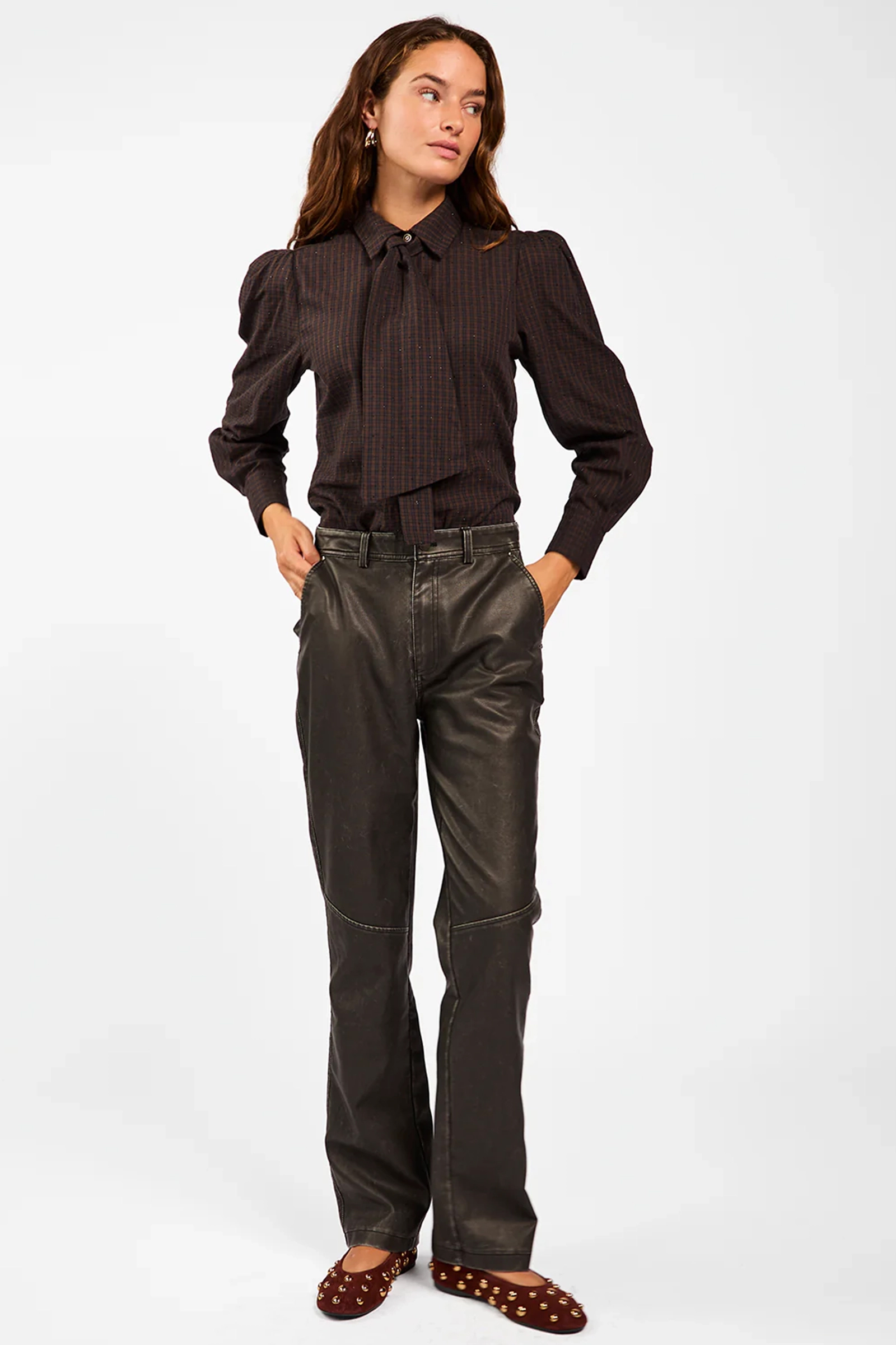 Dames blouse lange mouw bruin