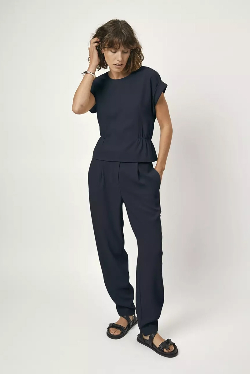 Dames blouse korte mouw blauw