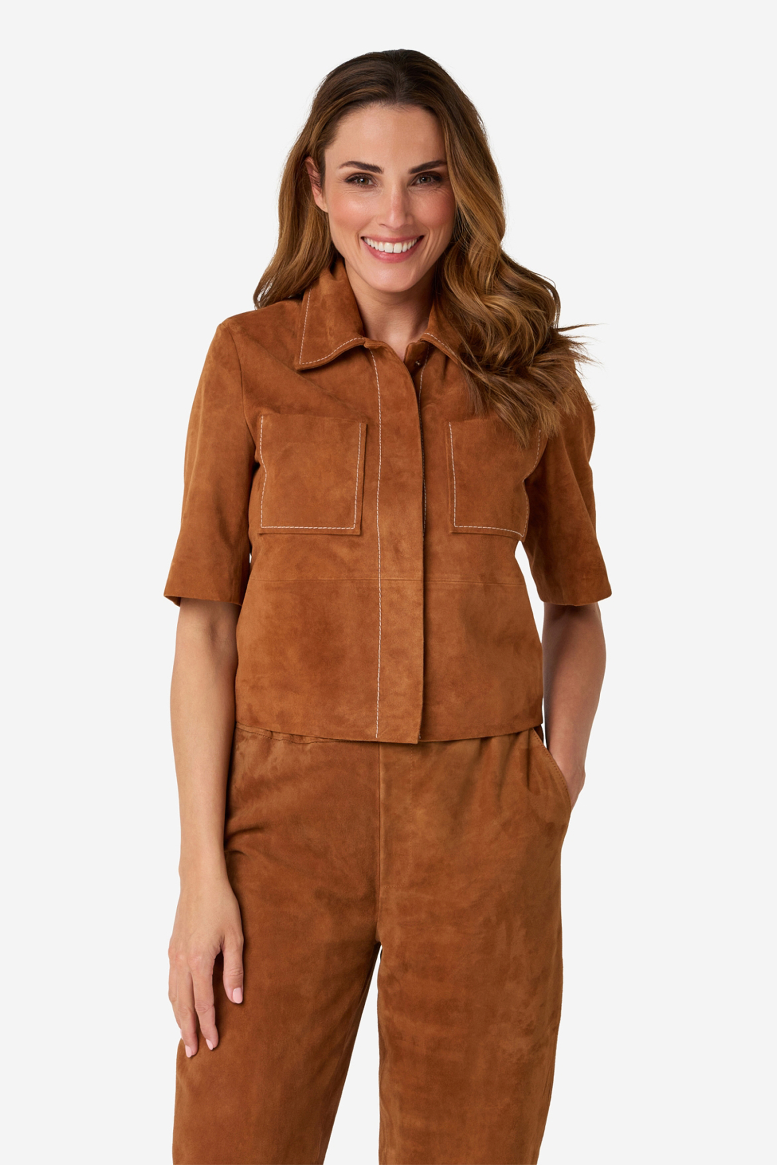 Dames blouse korte mouw bruin