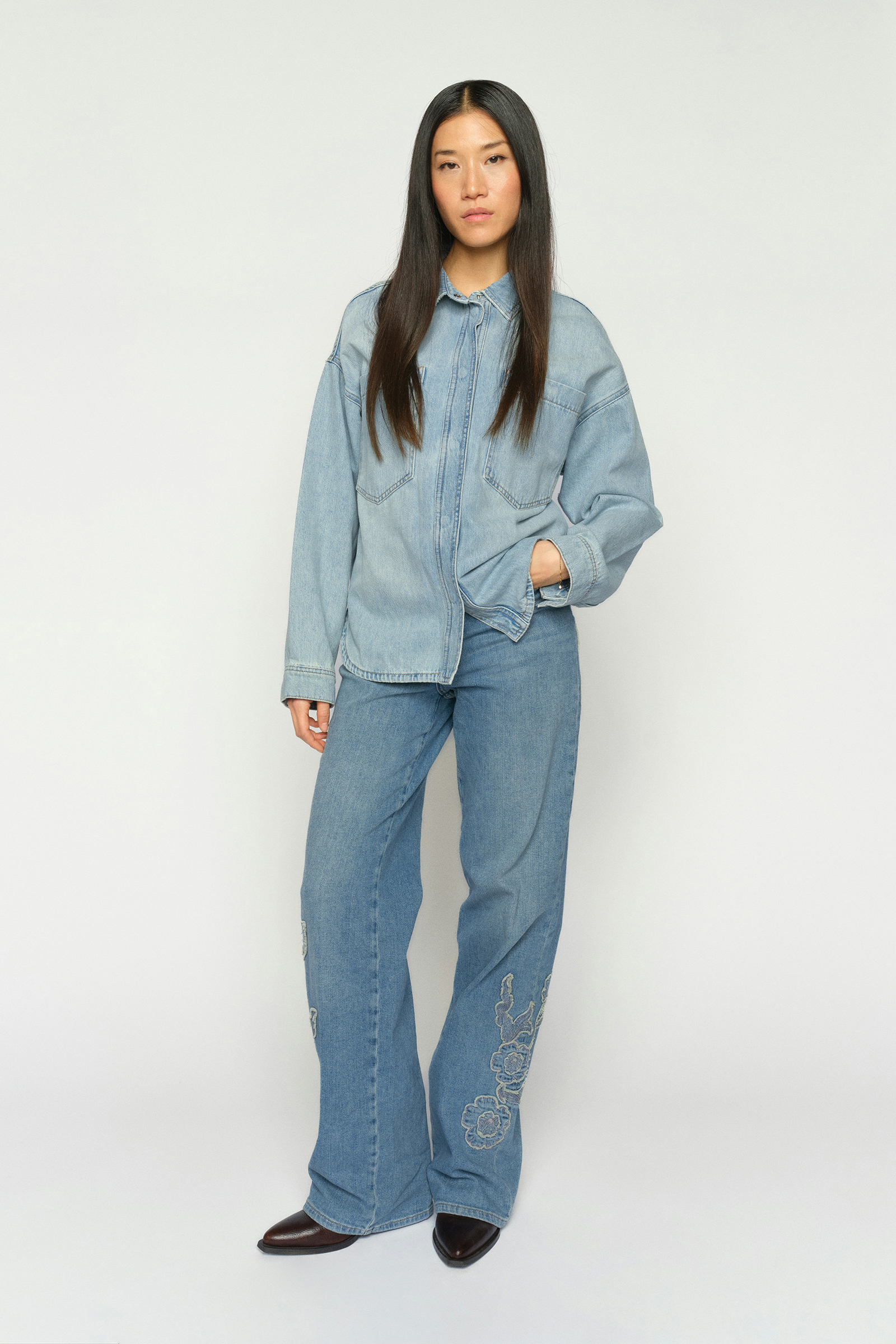 Dames blouse lange mouw blauw