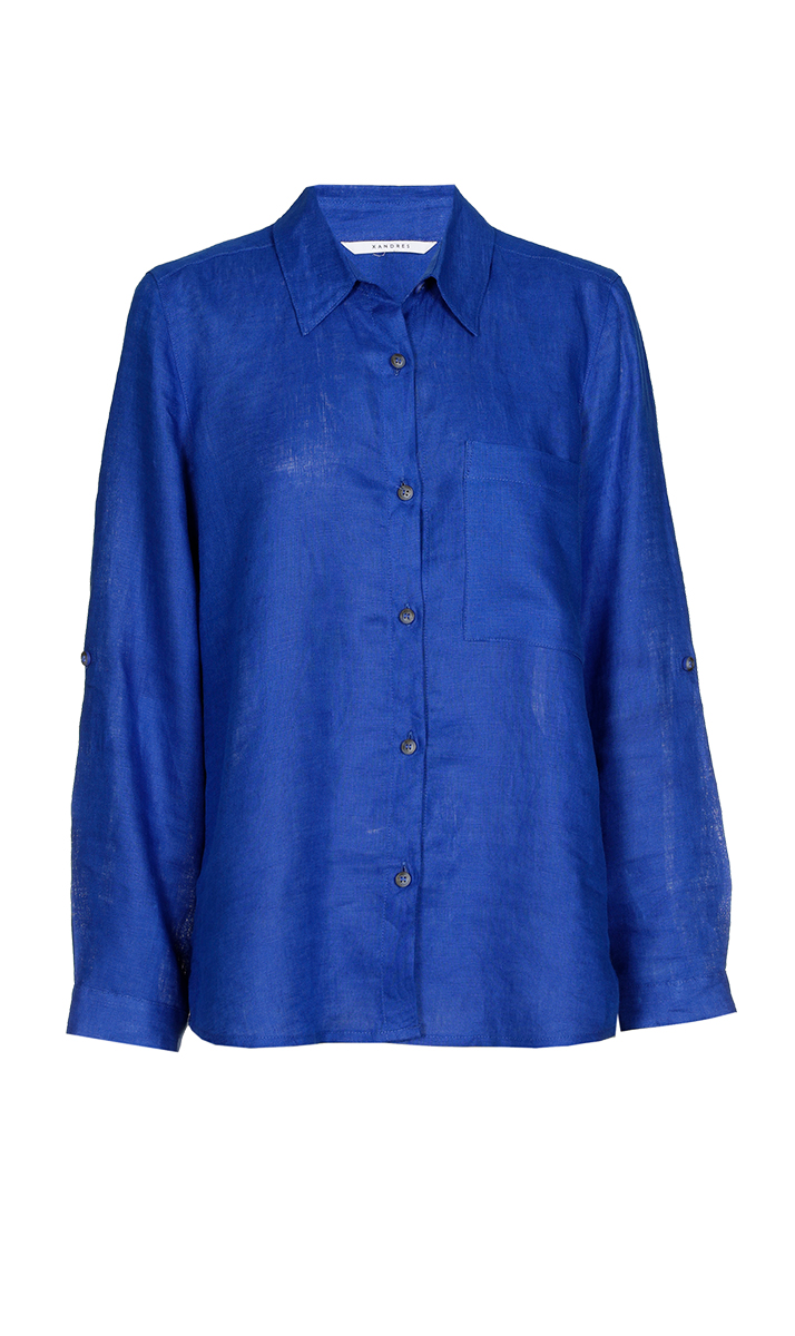 Dames blouse lange mouw blauw