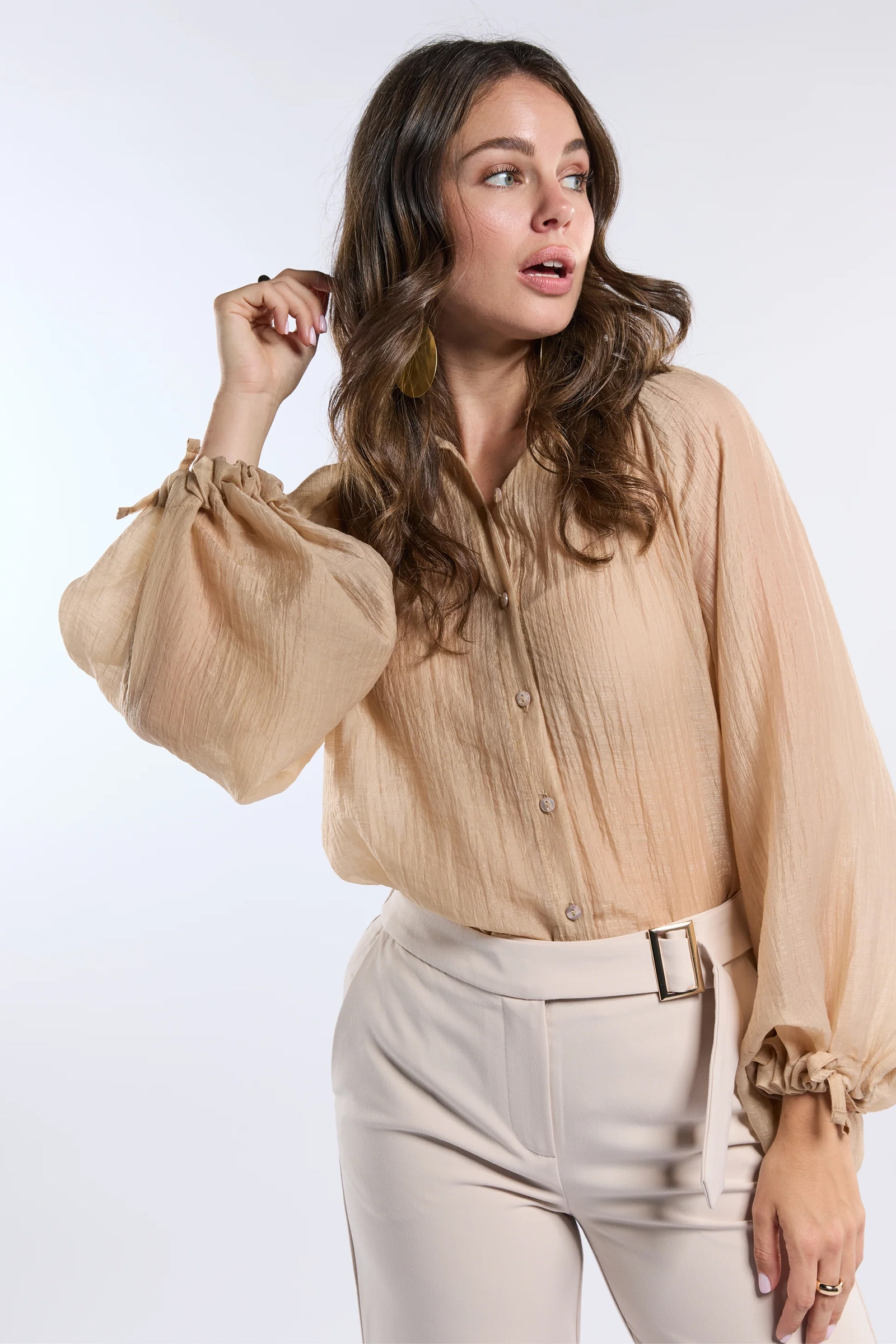 Dames blouse lange mouw bruin