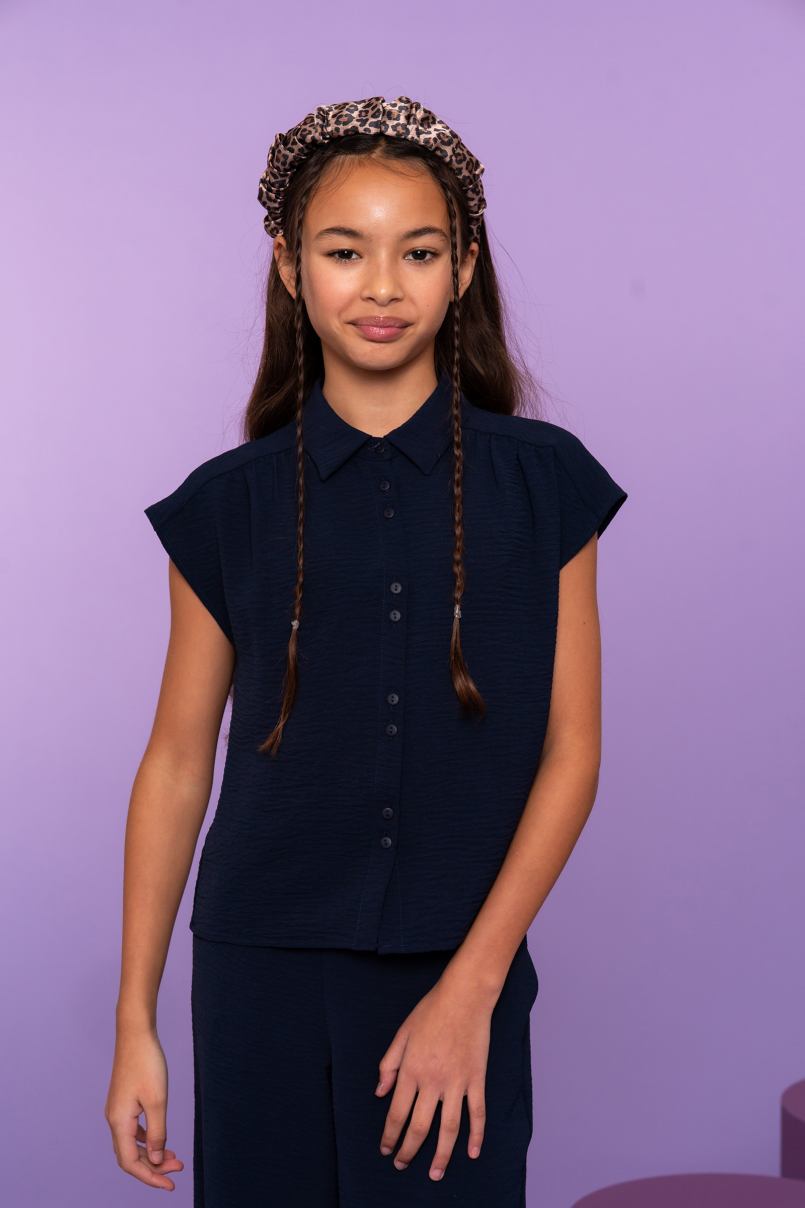 Meisjes blouse lange mouw blauw