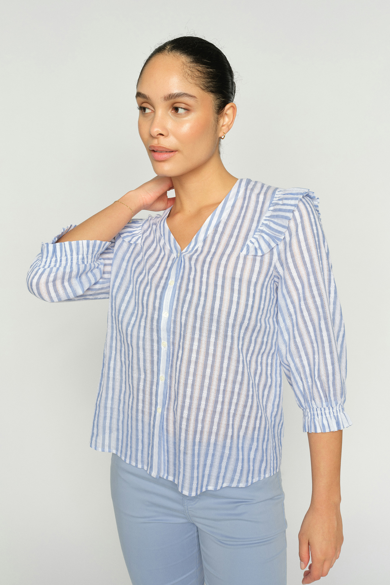 Dames blouse korte mouw blauw