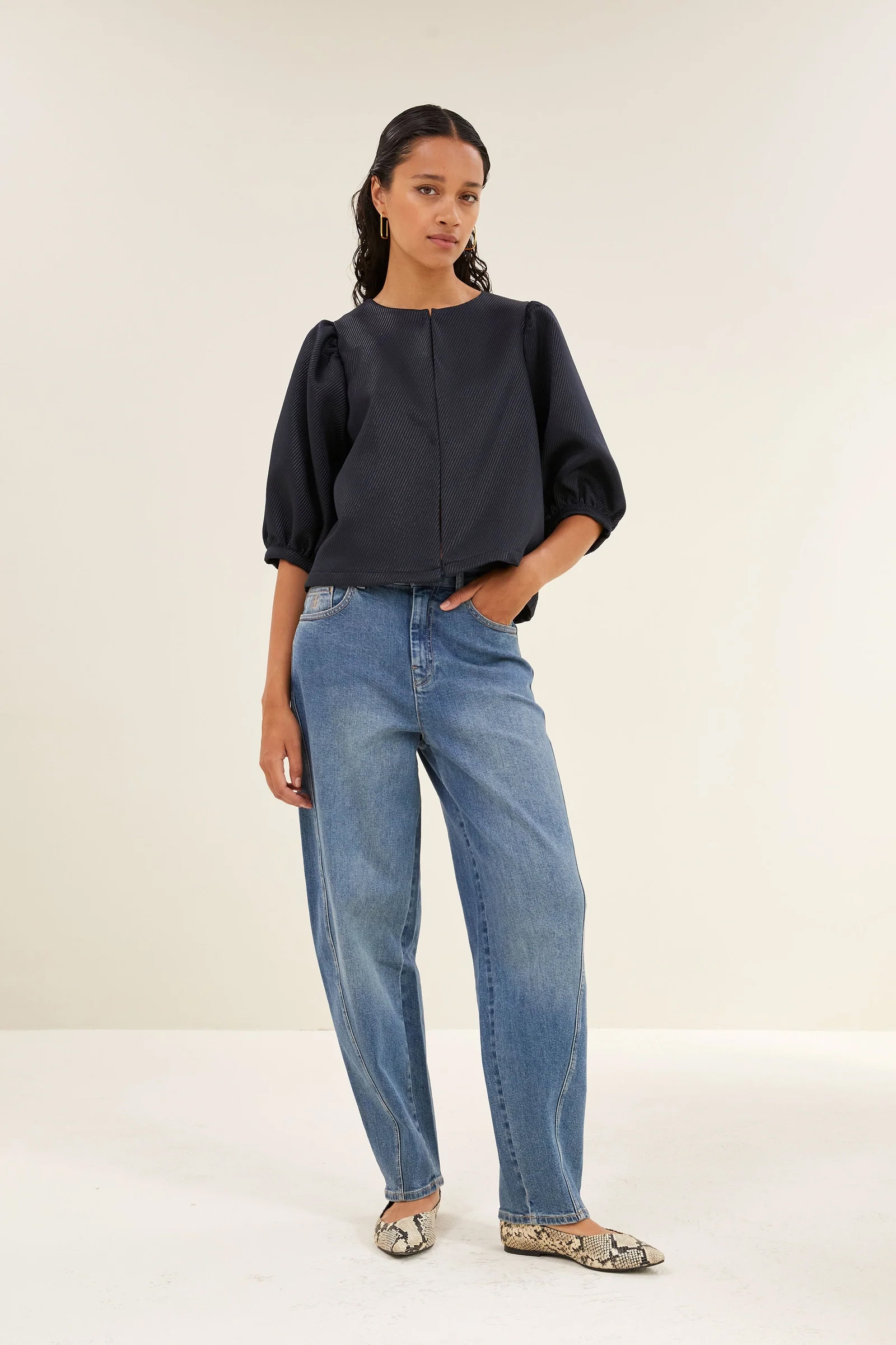 Dames blouse korte mouw blauw