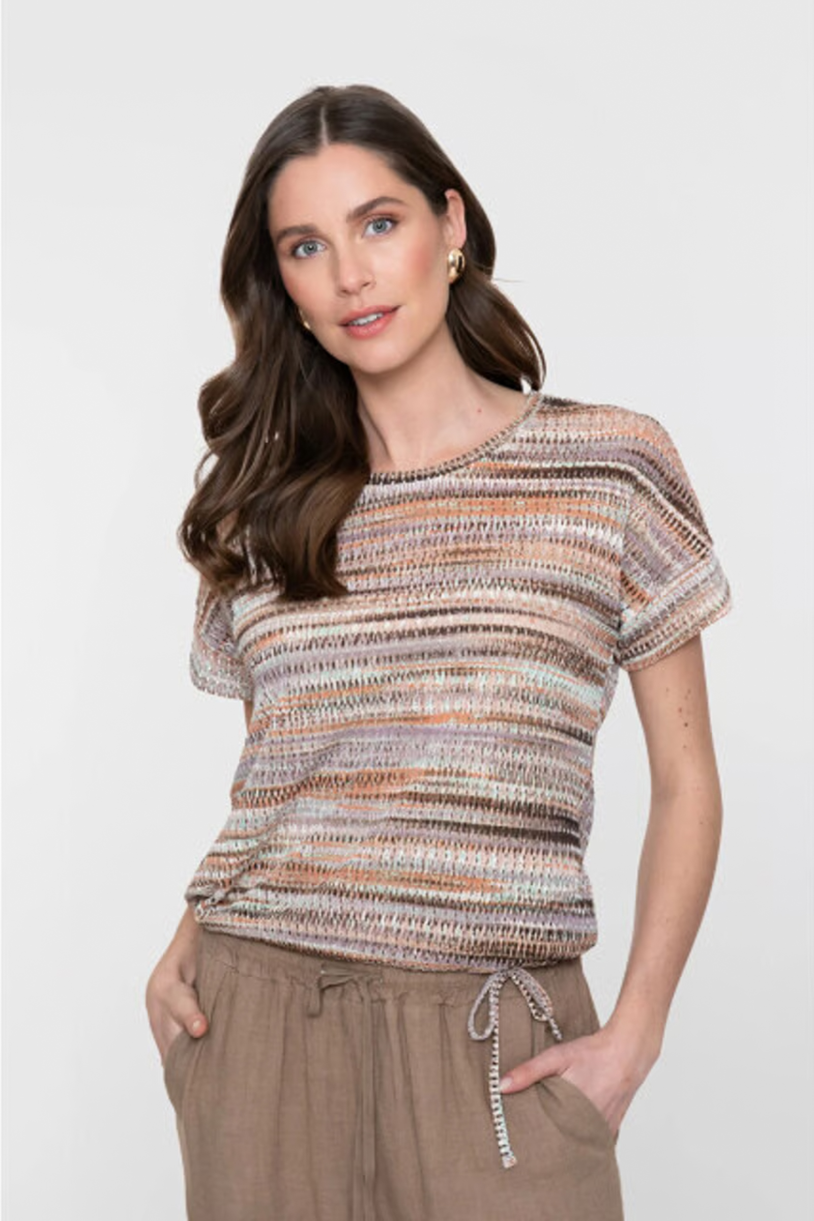 Dames t-shirt korte mouw bruin
