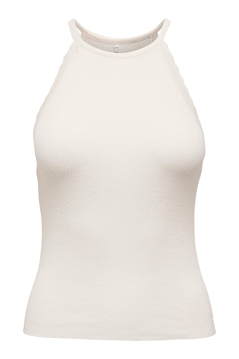 Only ONLGEMMA SL SCALLOP HLTNECK TOP KNT Ecru-1 1