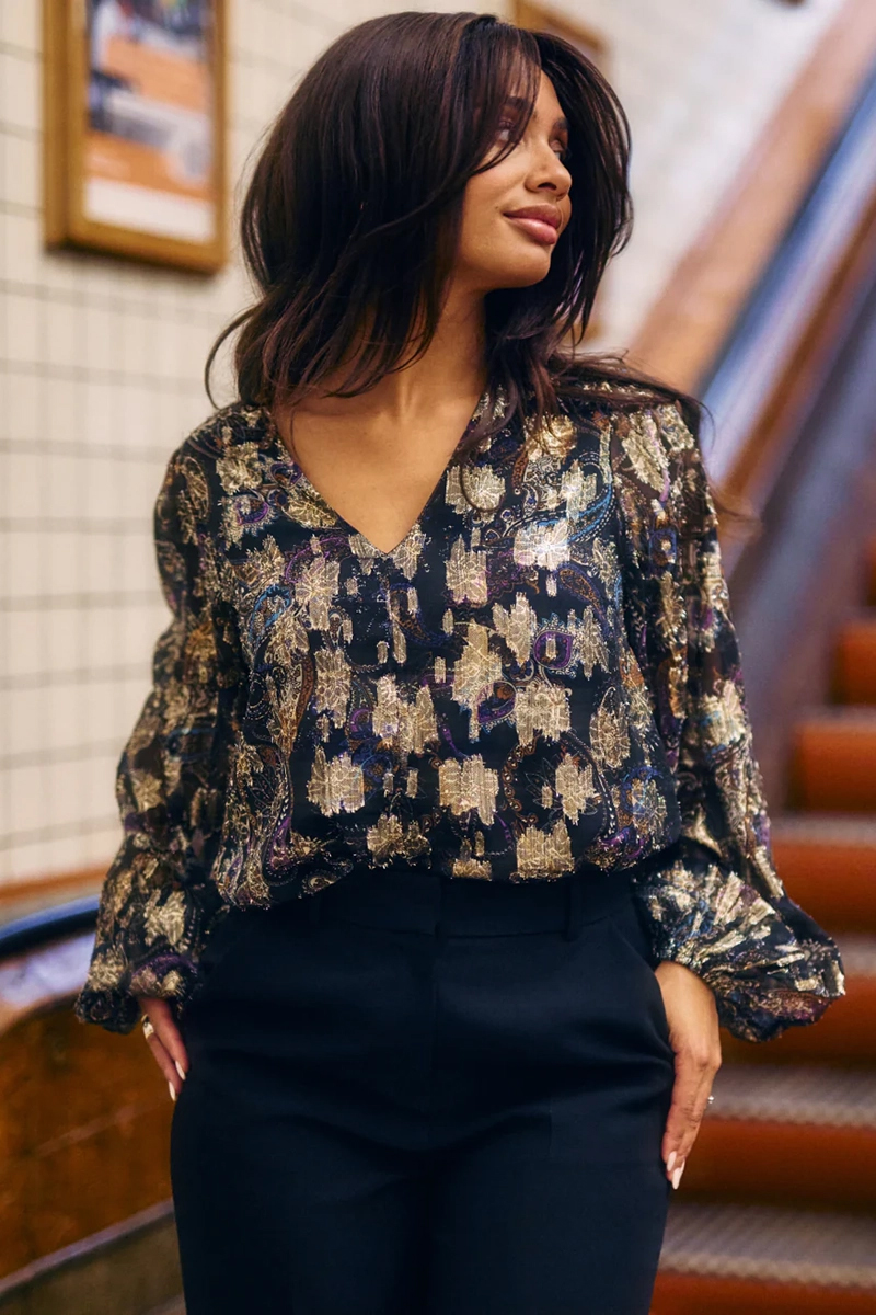 Dames blouse lange mouw blauw