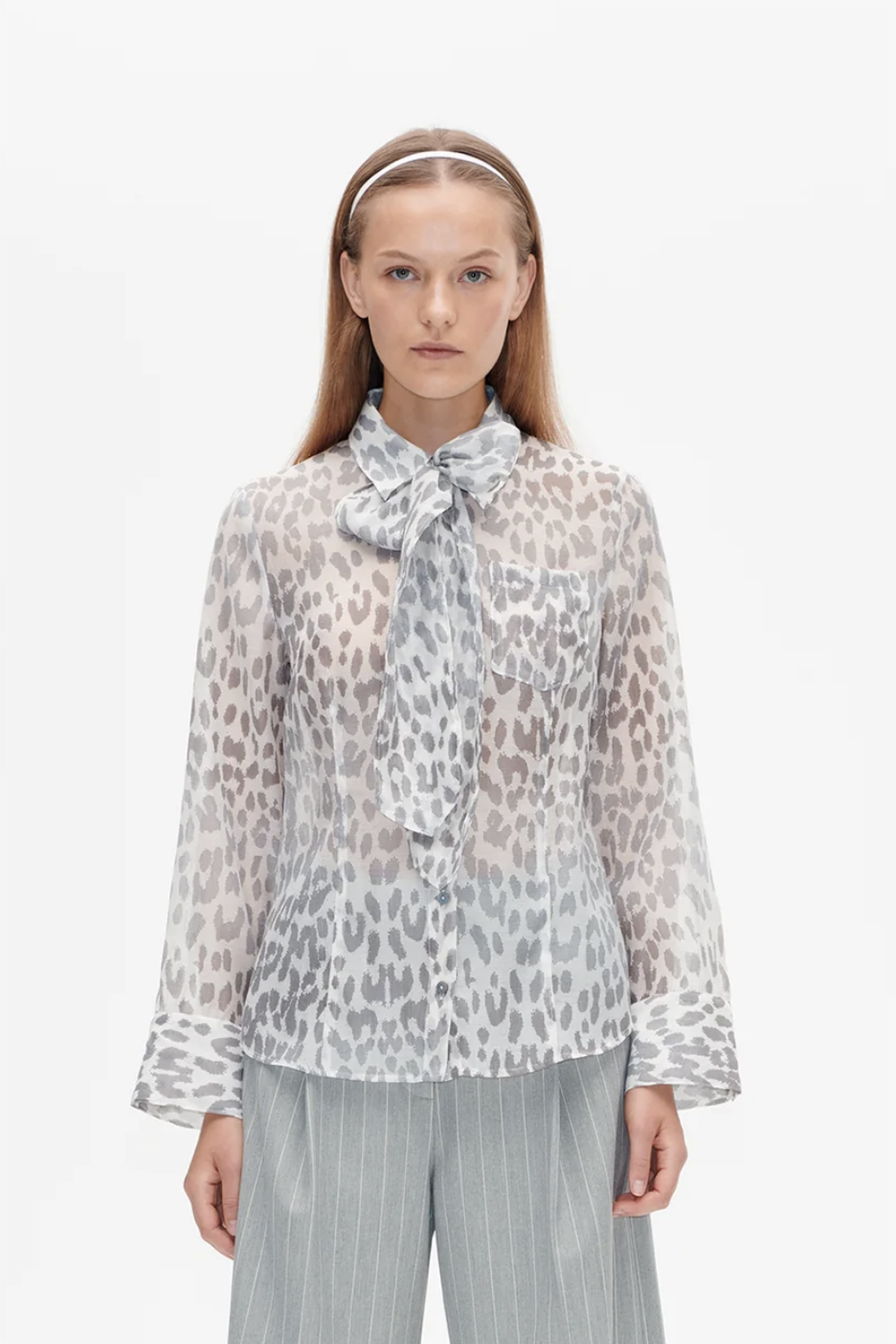 Dames blouse lange mouw grijs