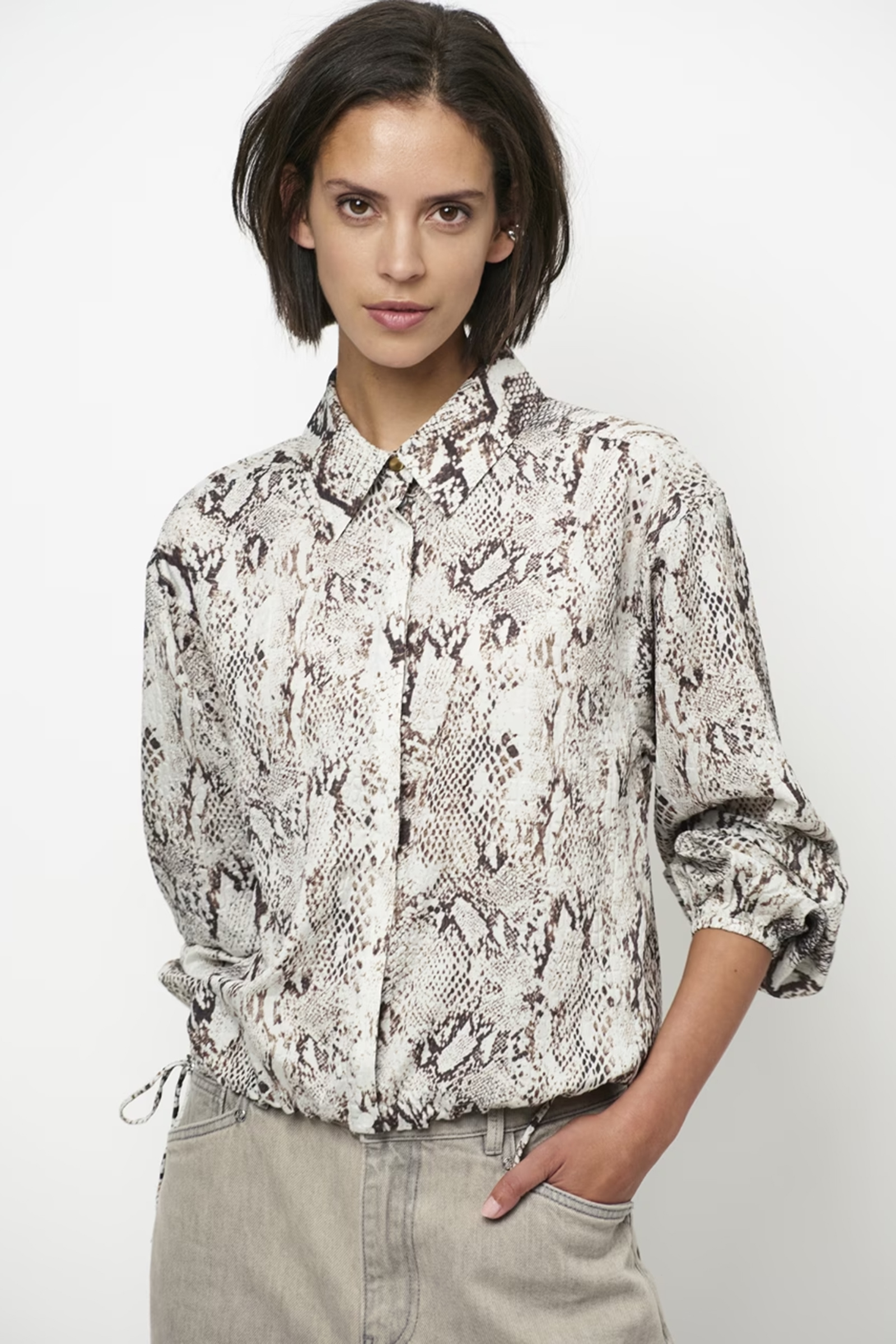 Dames blouse lange mouw bruin