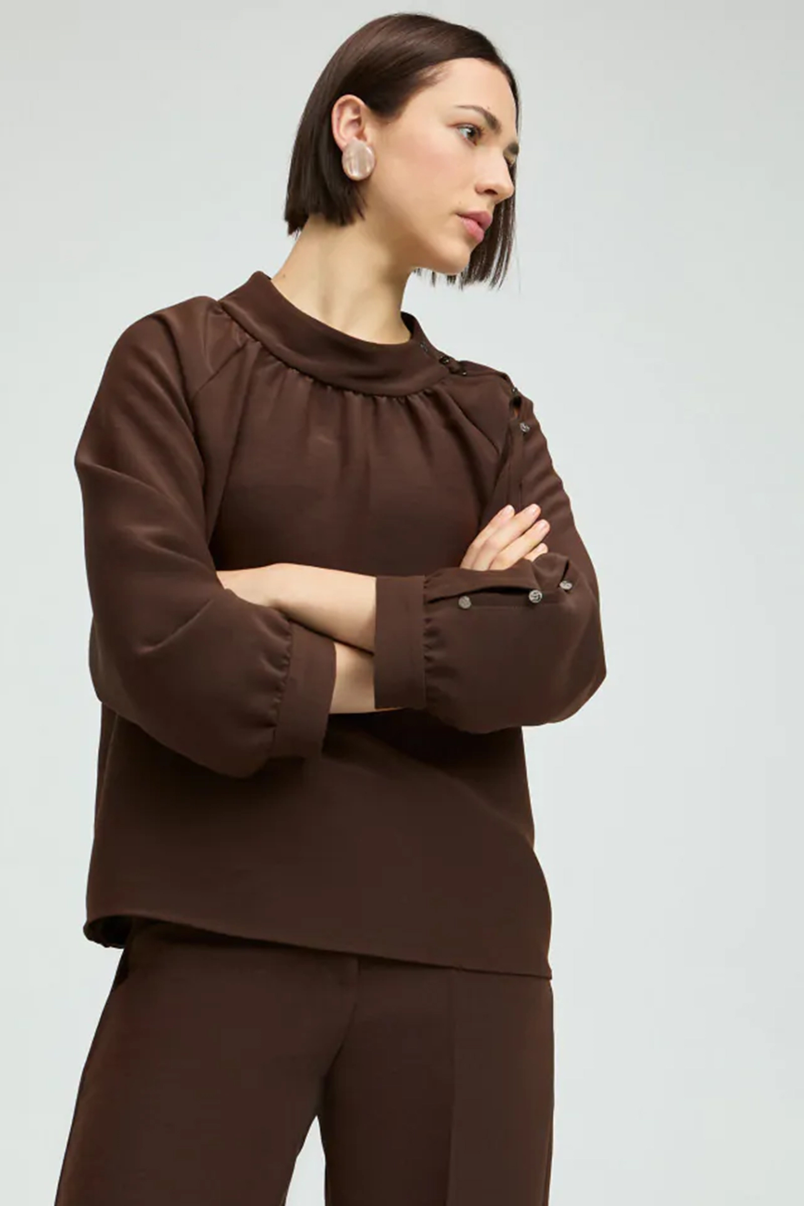 Dames blouse lange mouw bruin