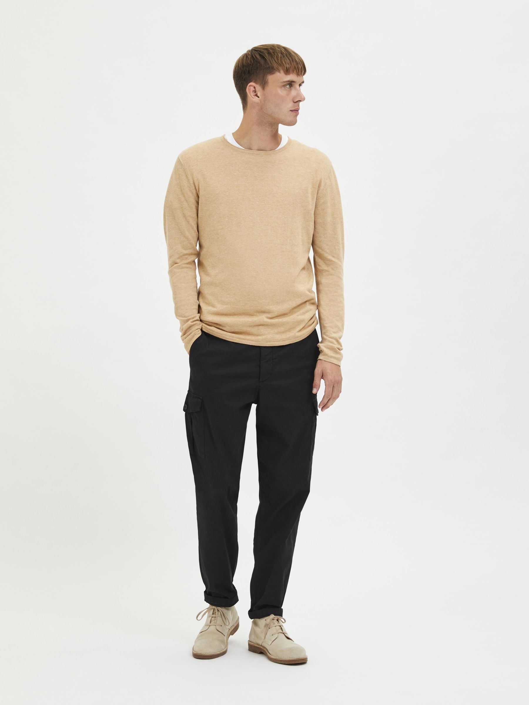 Selected SLHROME LS KNIT CREW NECK B NOOS bruin/beige-3 4