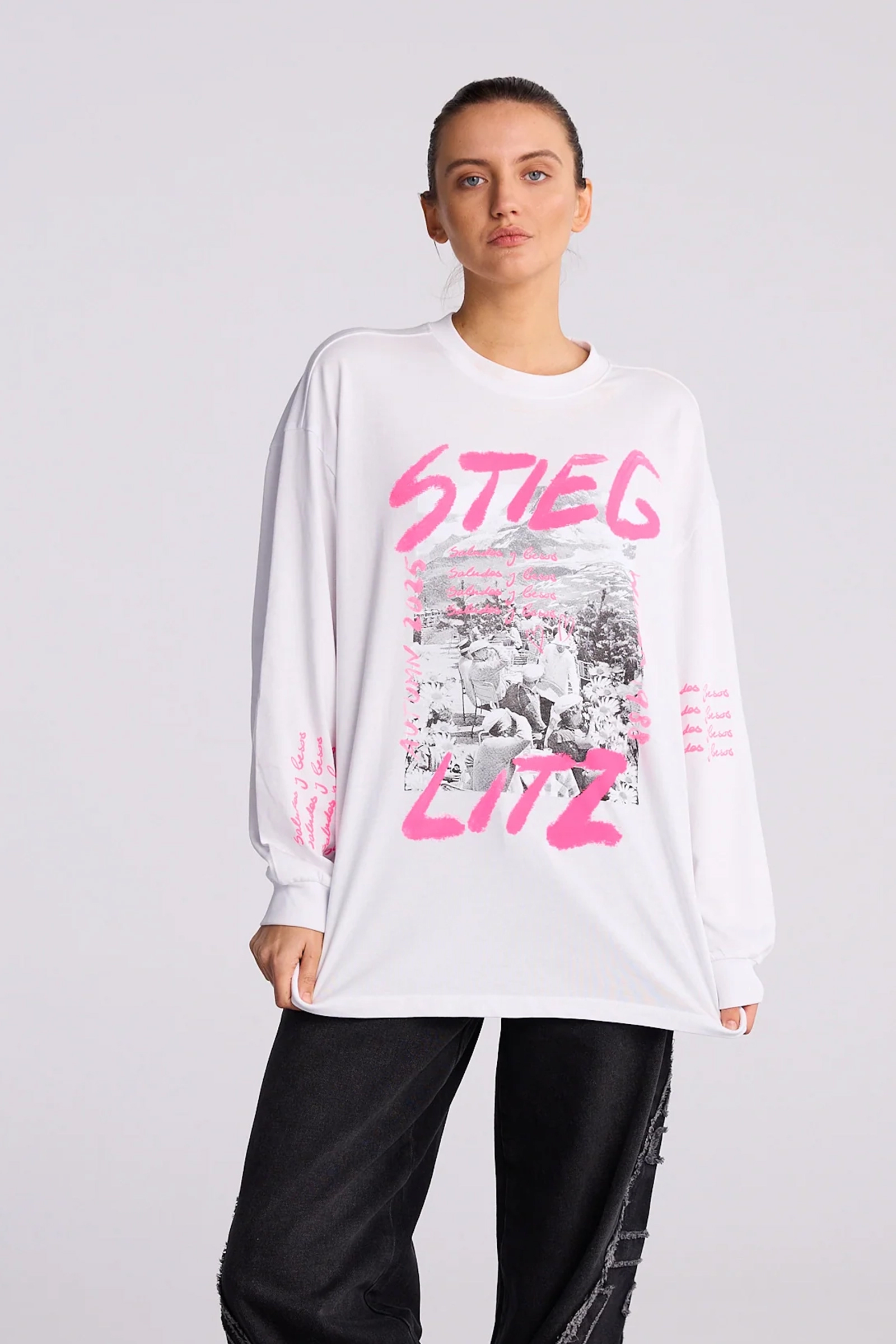 Dames t-shirt lange mouw wit