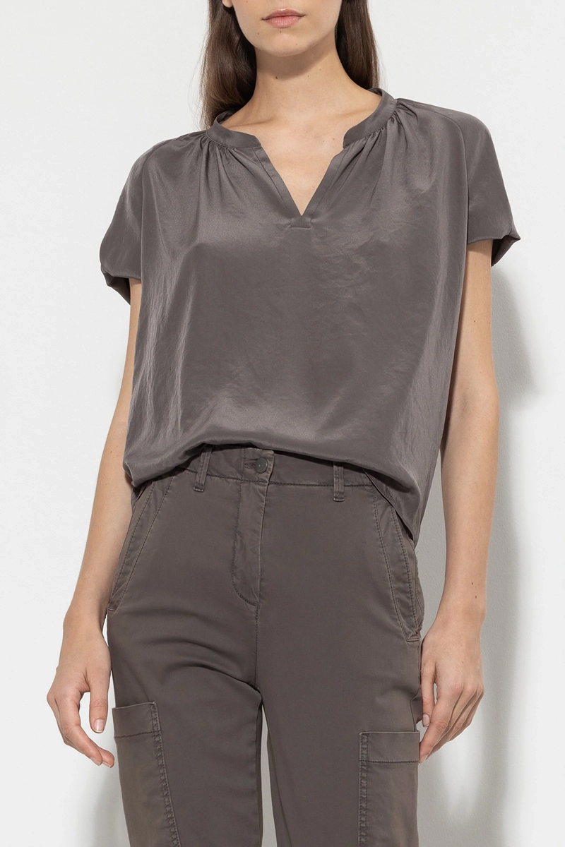 Dames blouse korte mouw bruin