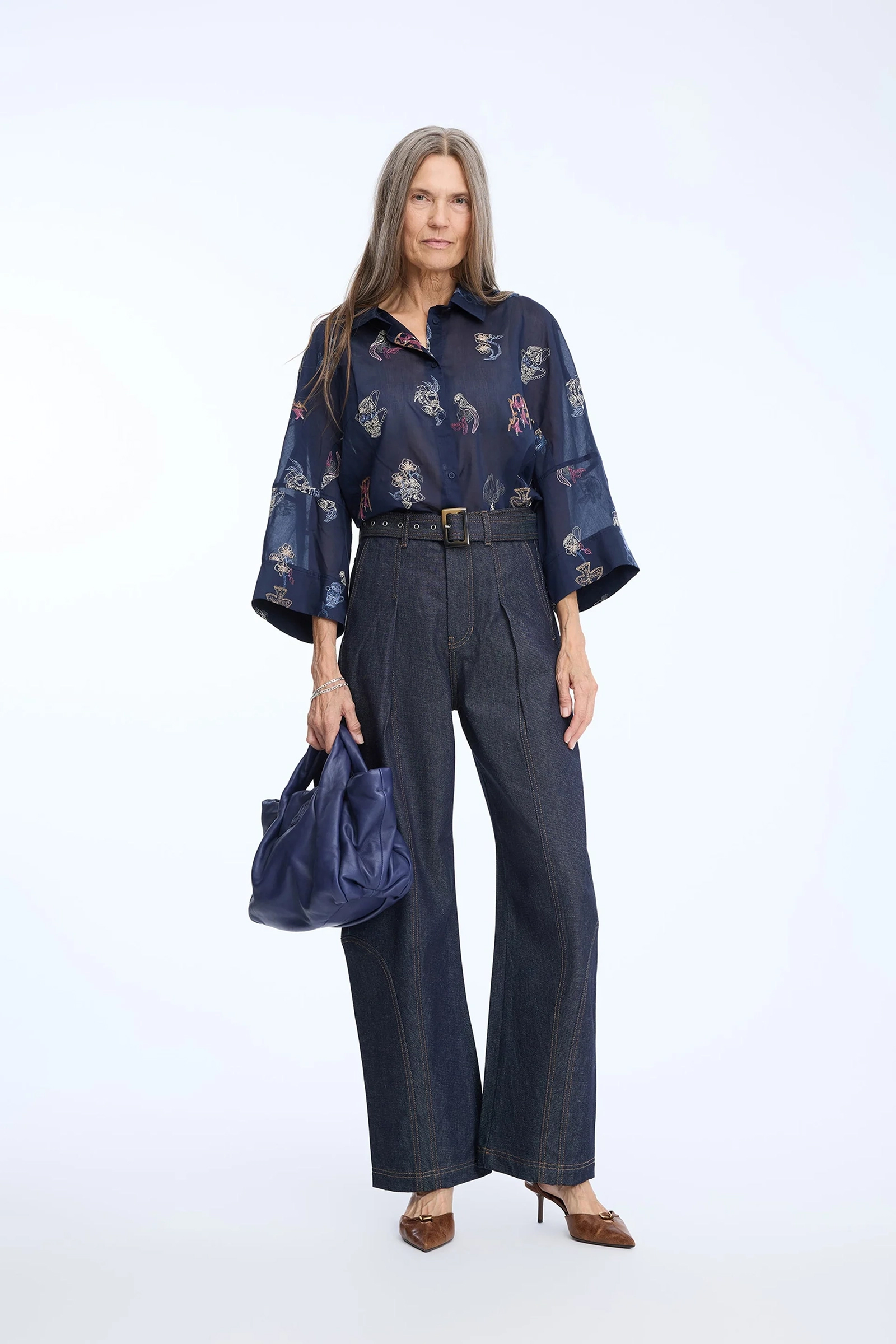 Dames blouse lange mouw blauw