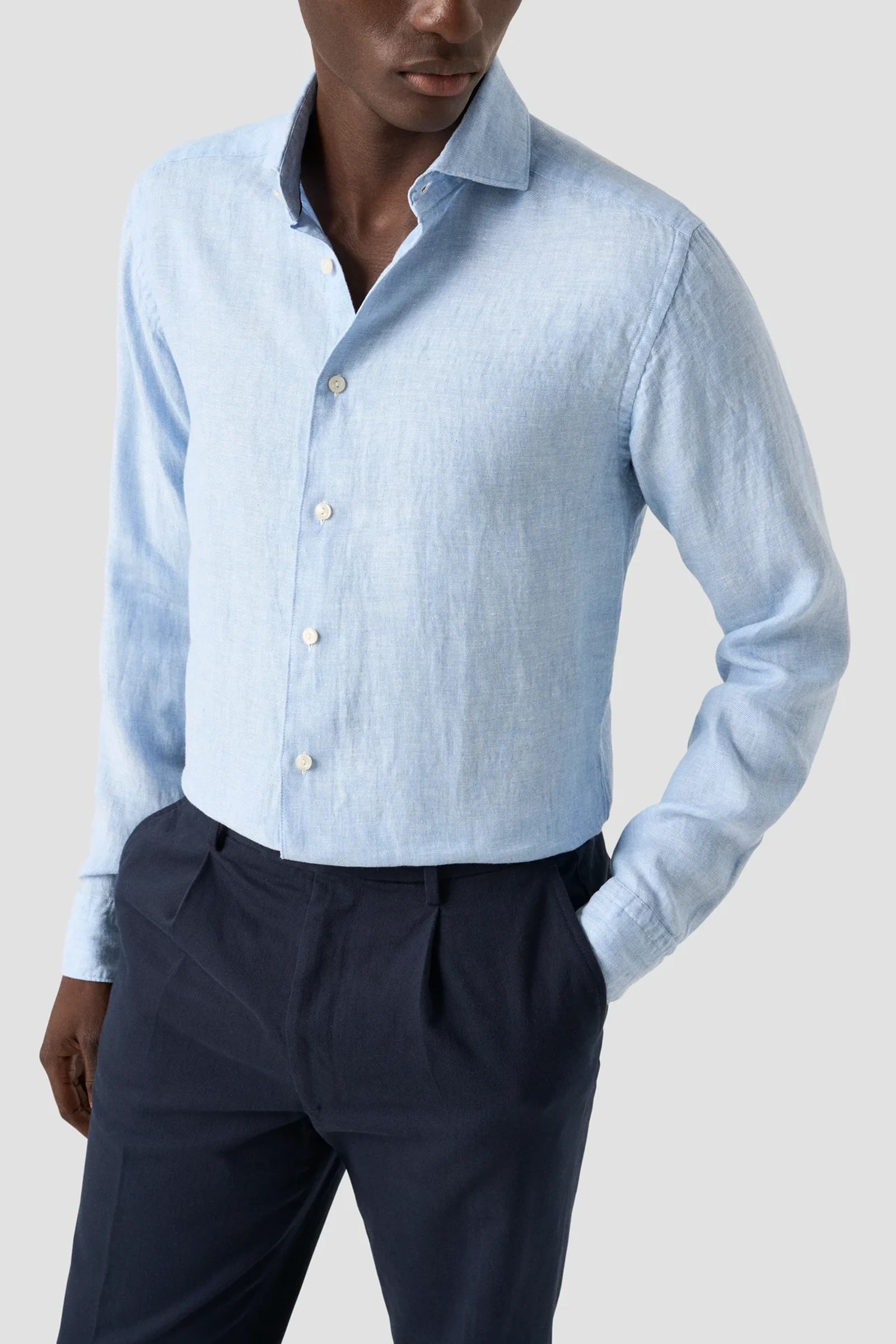 Eton SOLID TWILL LINEN Blauw-1 2