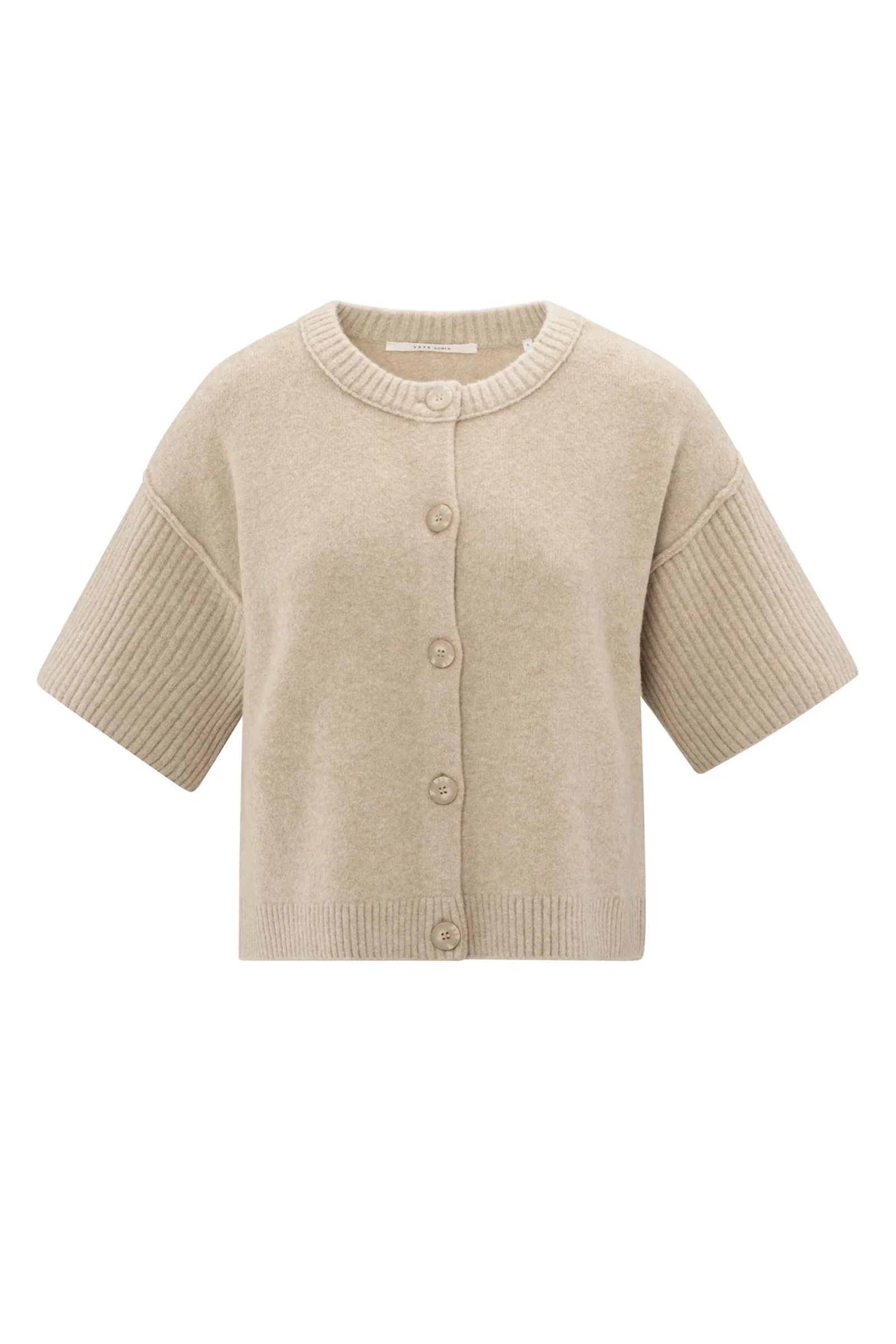 Yaya Cardigan with wide short sleev HUMUS BEIGE MELANGE 1