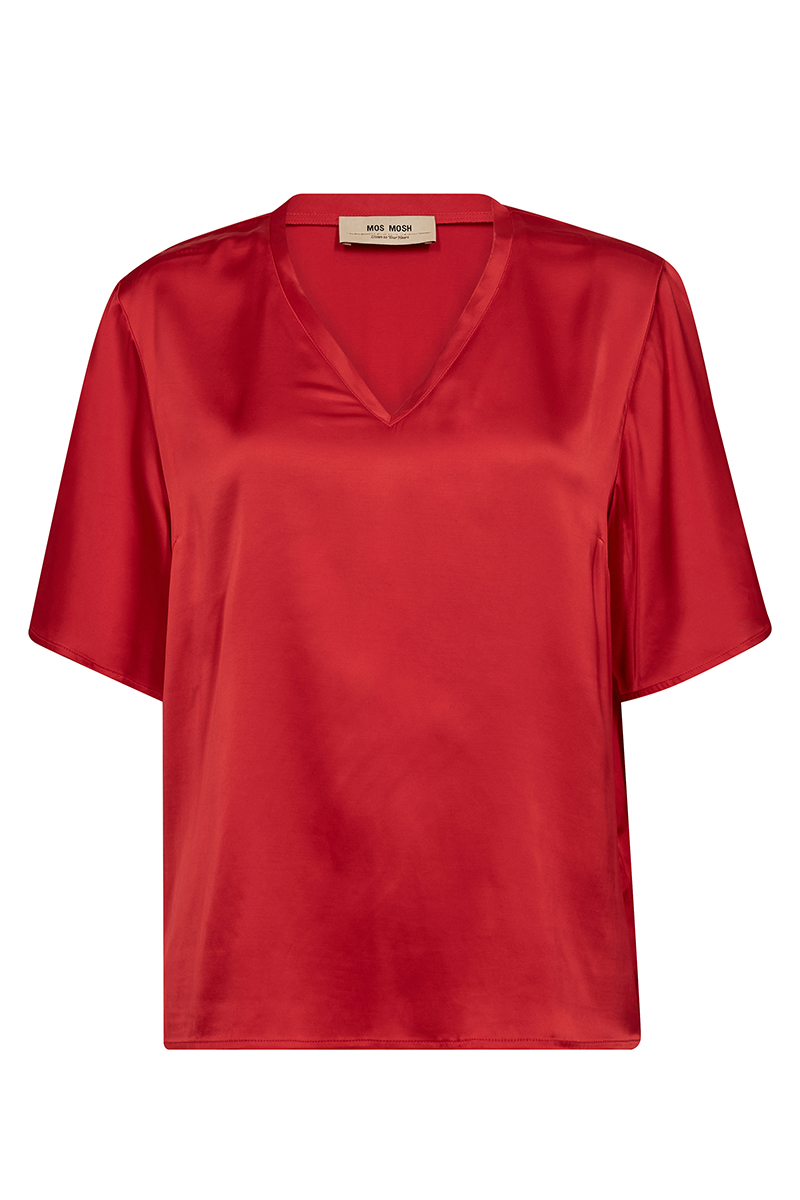 Mos Mosh Evie V-Neck Satin Blouse Rood-1 1