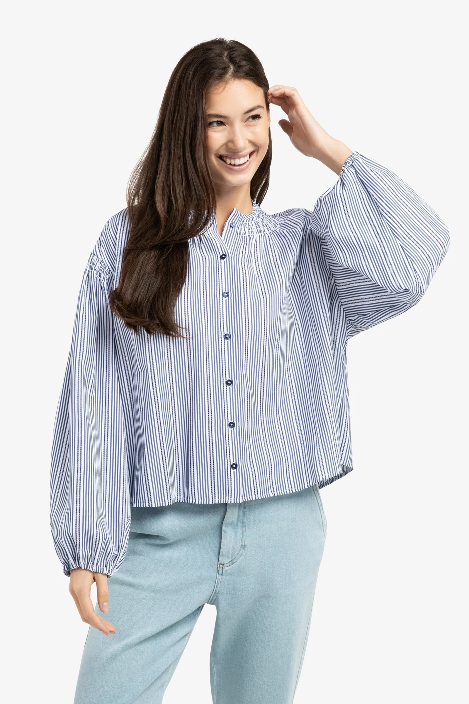 Dames blouse lange mouw blauw