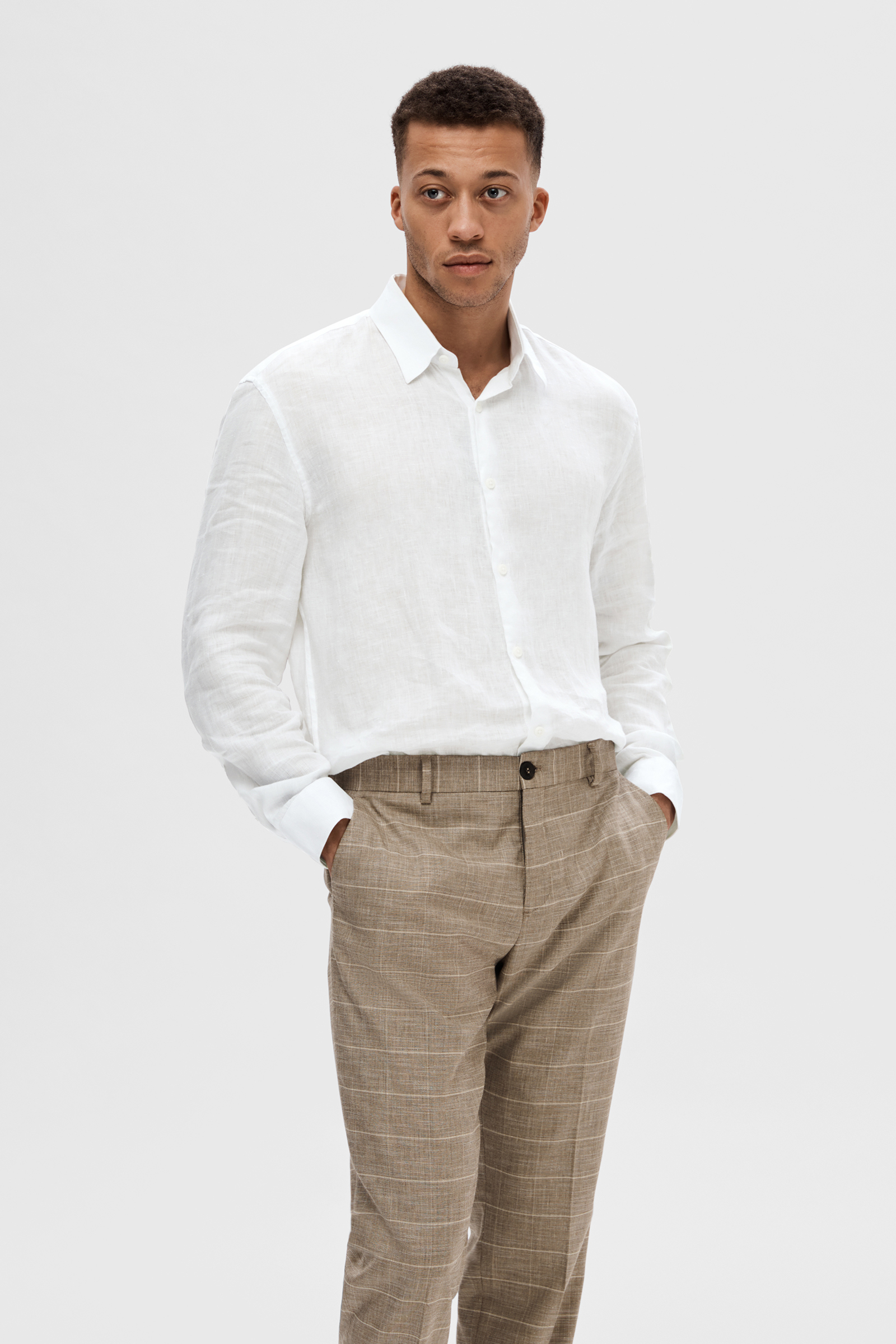Selected SLHREGKYLIAN-LINEN SHIRT LS CLASSIC 178615-White 2