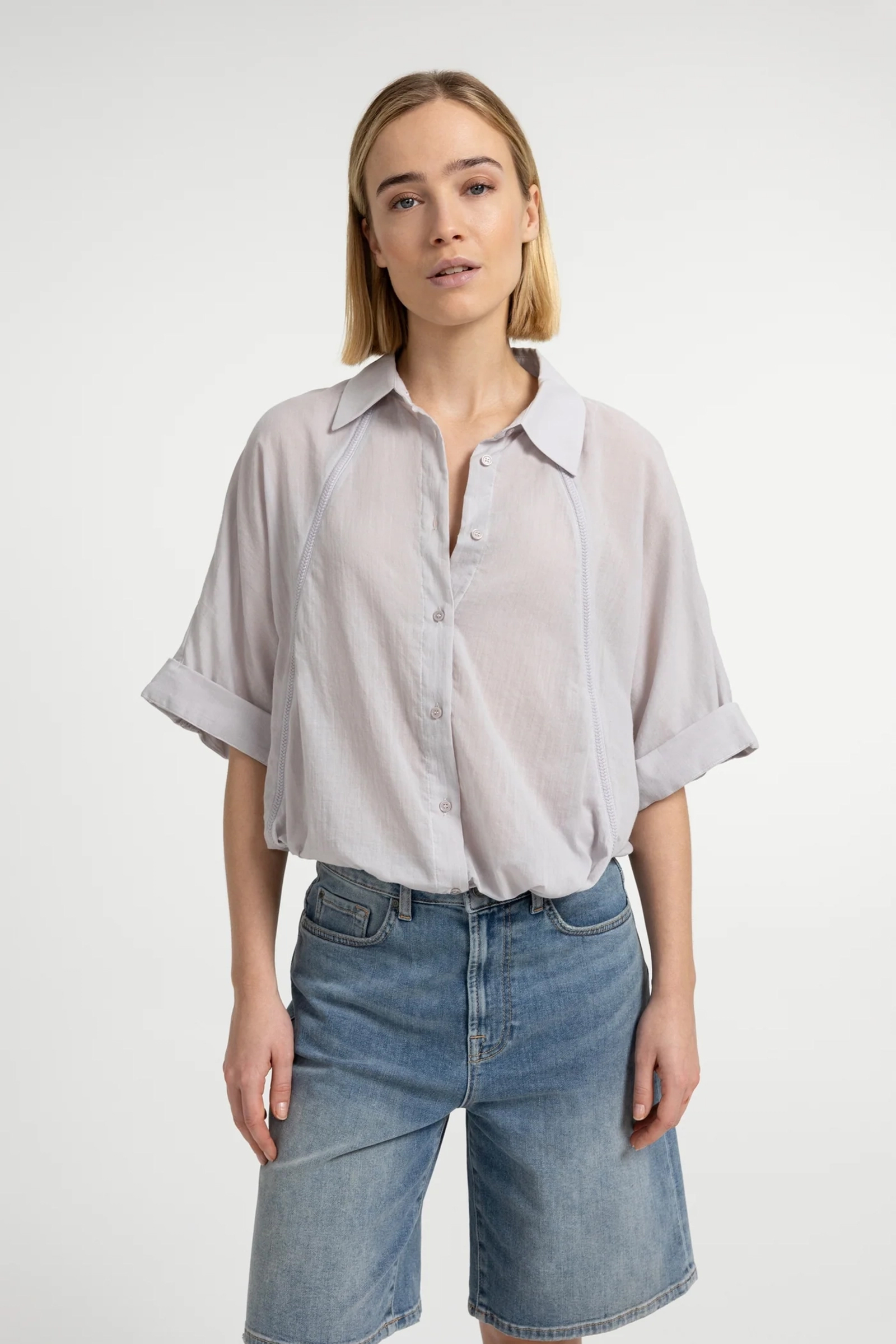 Dames blouse lange mouw grijs