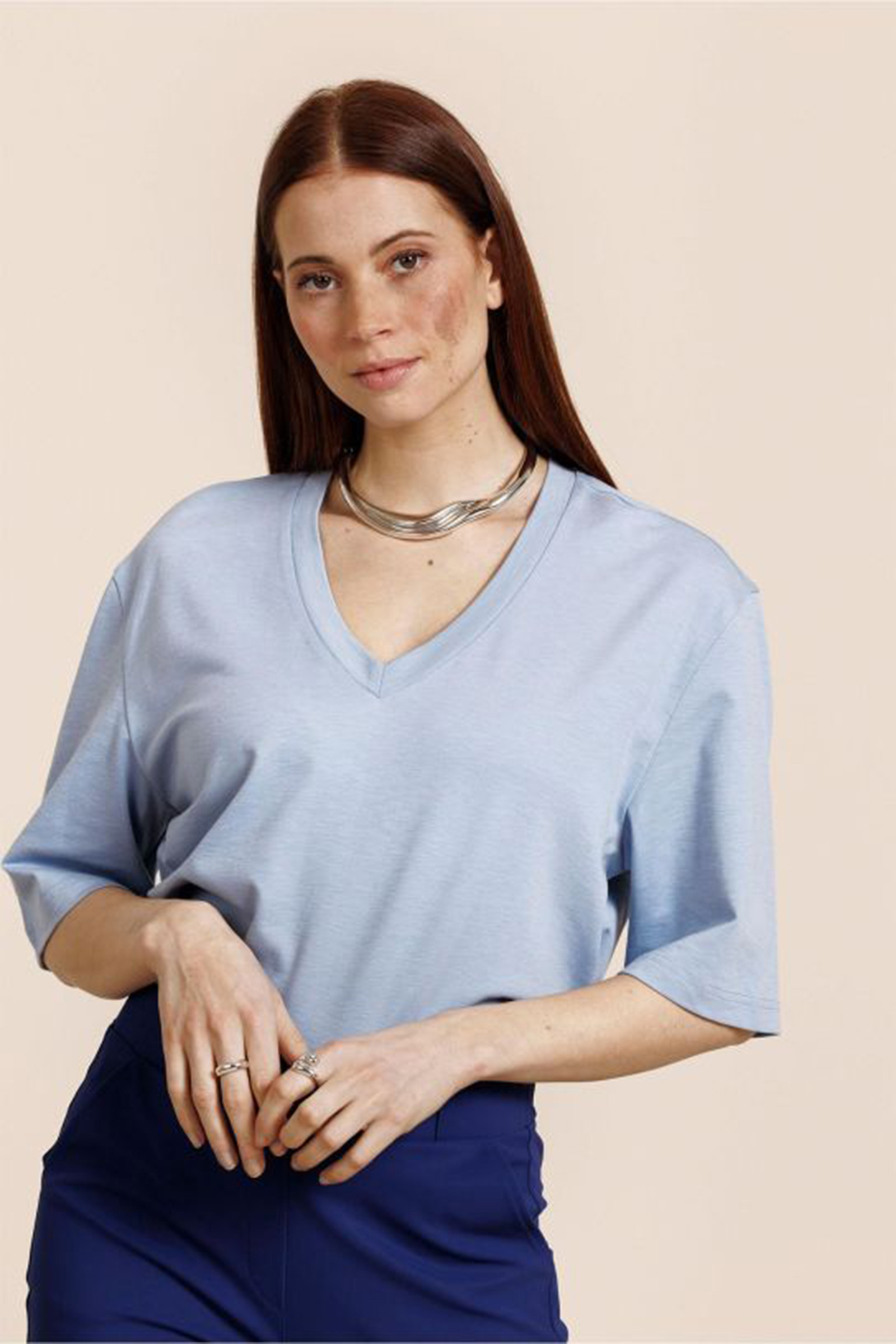 Dames t-shirt korte mouw blauw