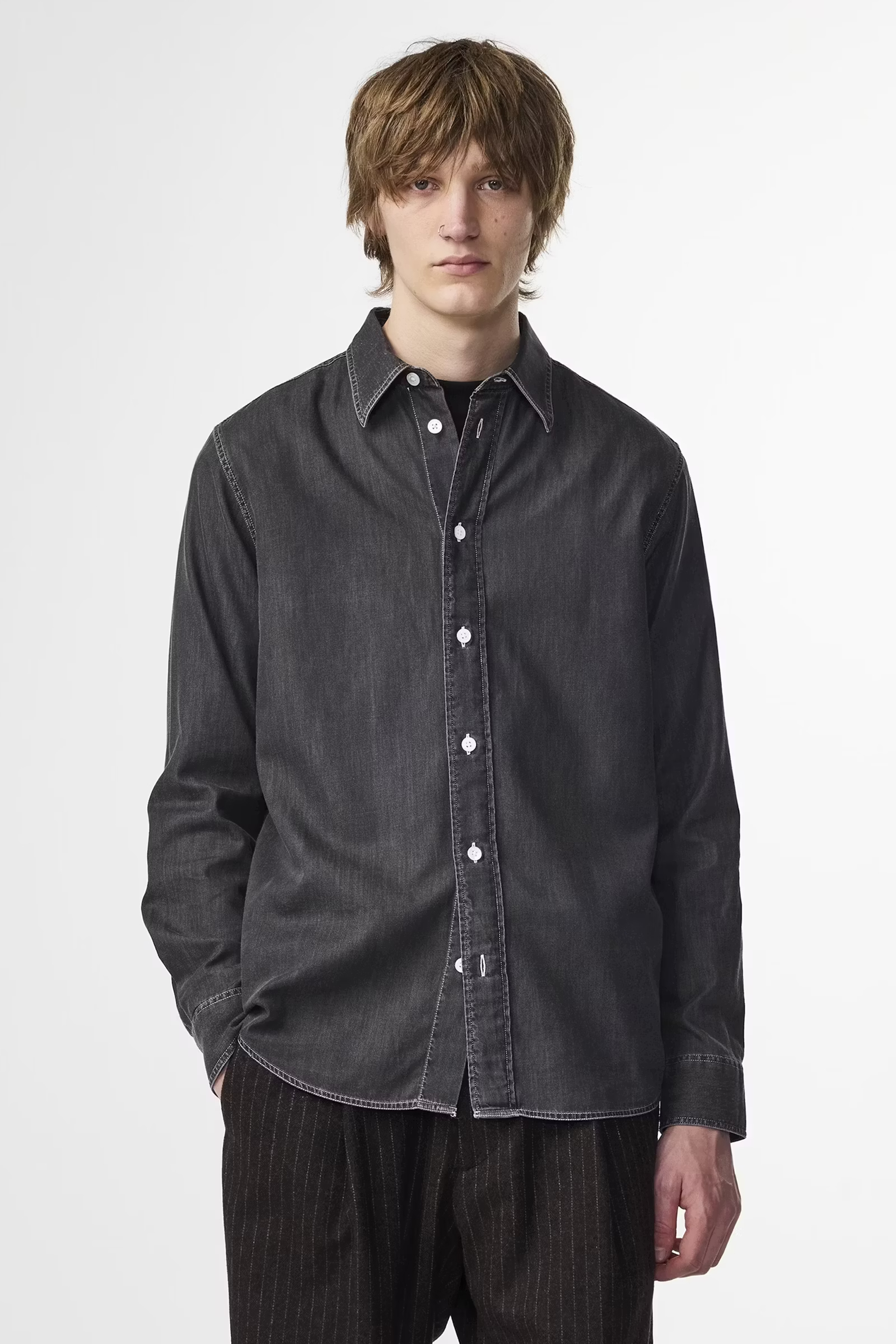 Heren overhemd lm casual grijs