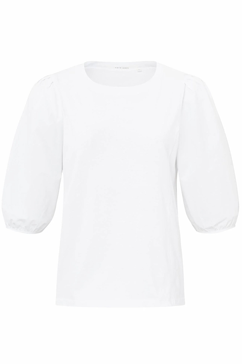 Yaya Jersey top with woven sleeves PURE WHITE 1