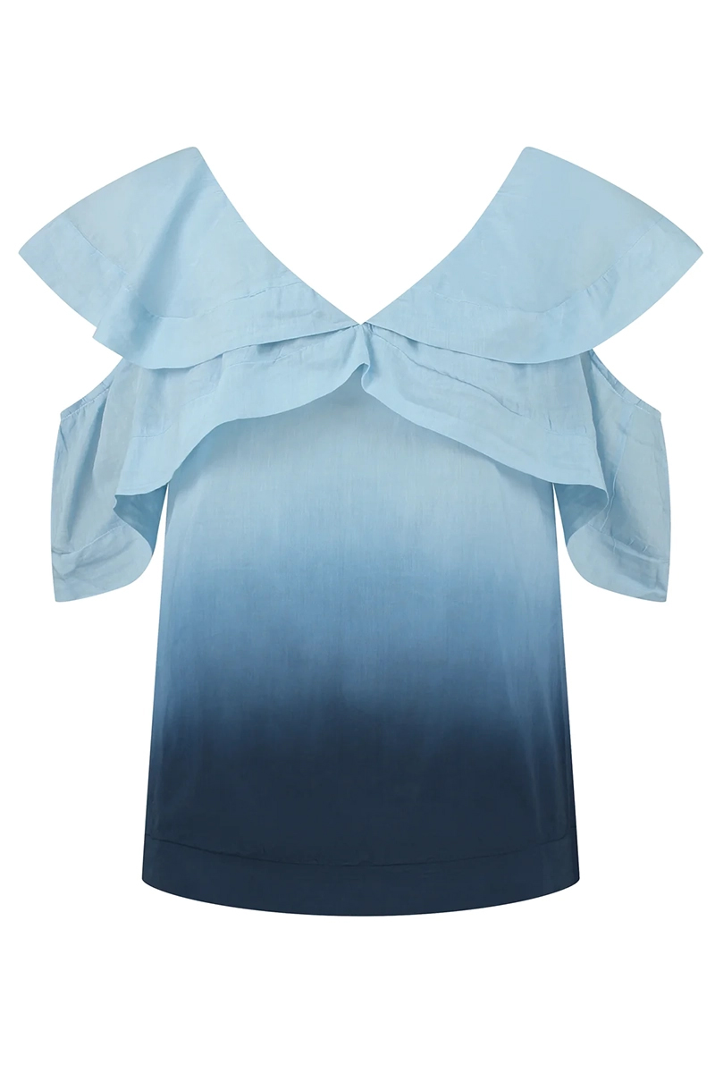 Dames blouse korte mouw blauw