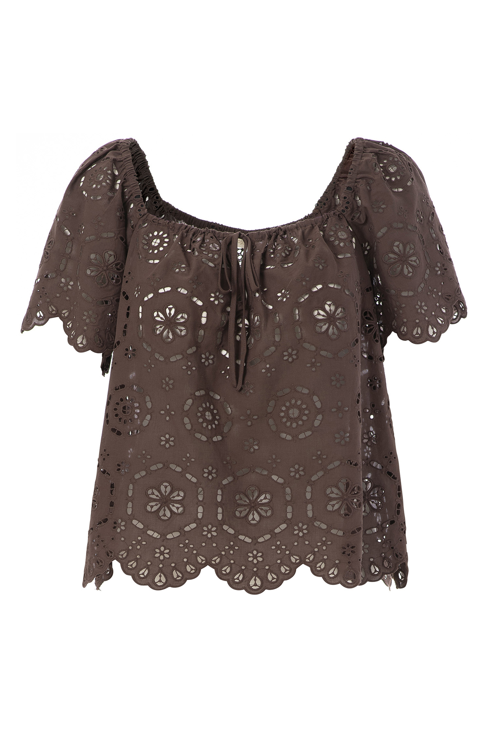 Dames blouse korte mouw bruin