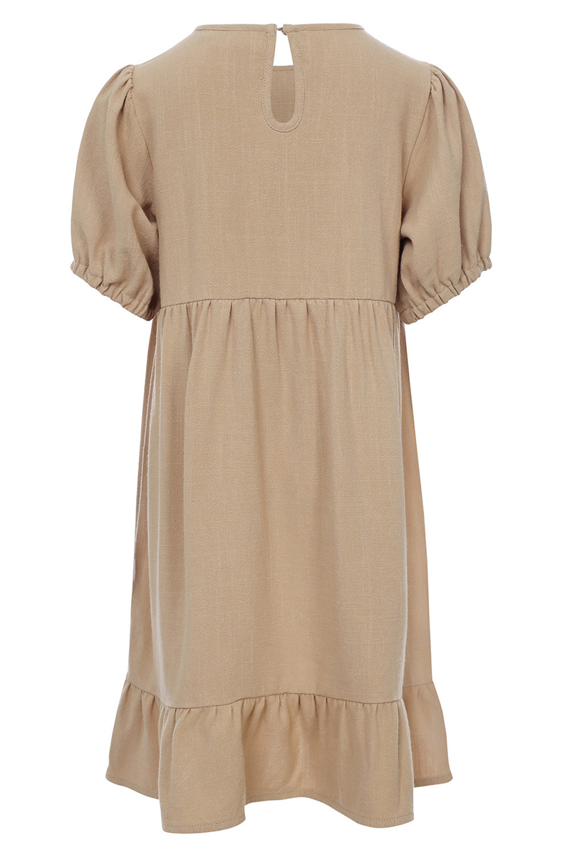 LOOXS LITTLE Little linen dress bruin/beige-1 3