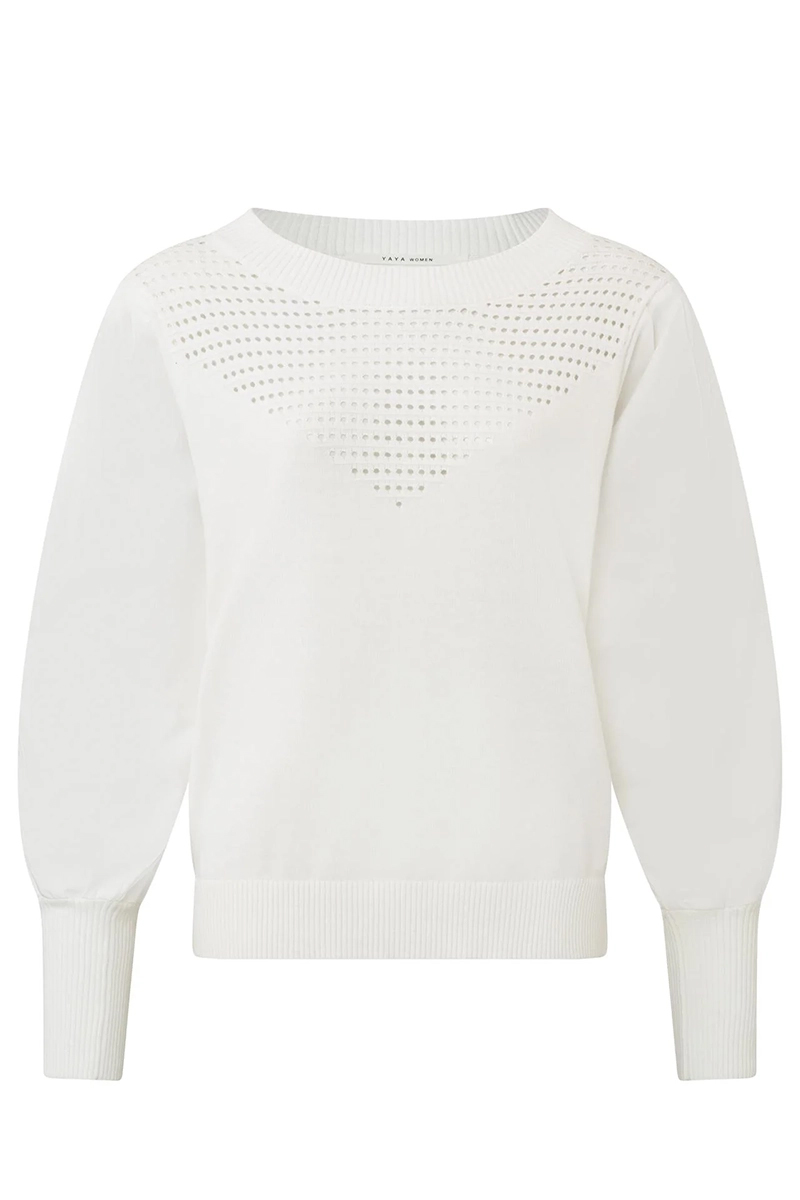 Yaya Pointelle sweater ls Wit-1 1