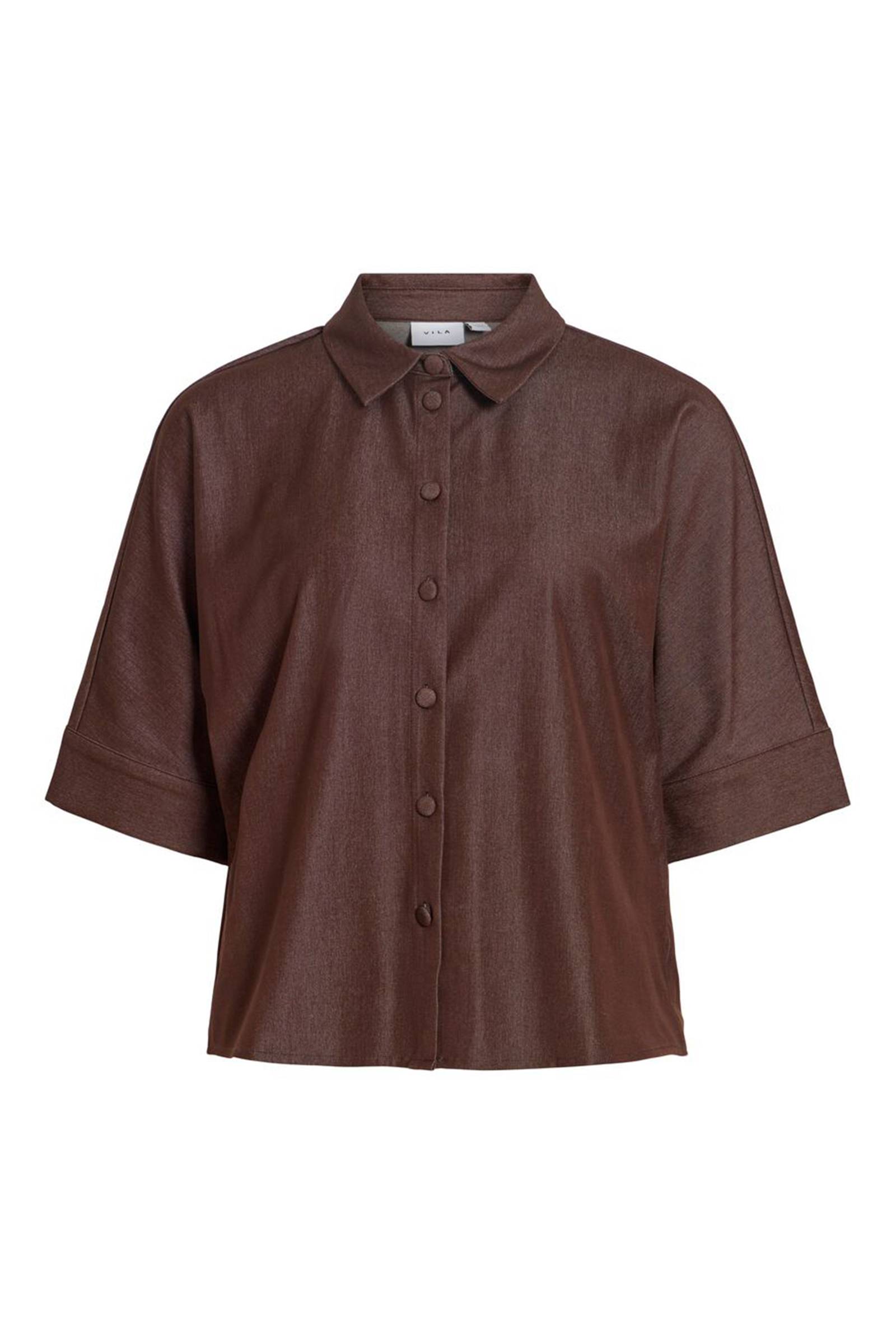 Dames blouse korte mouw bruin