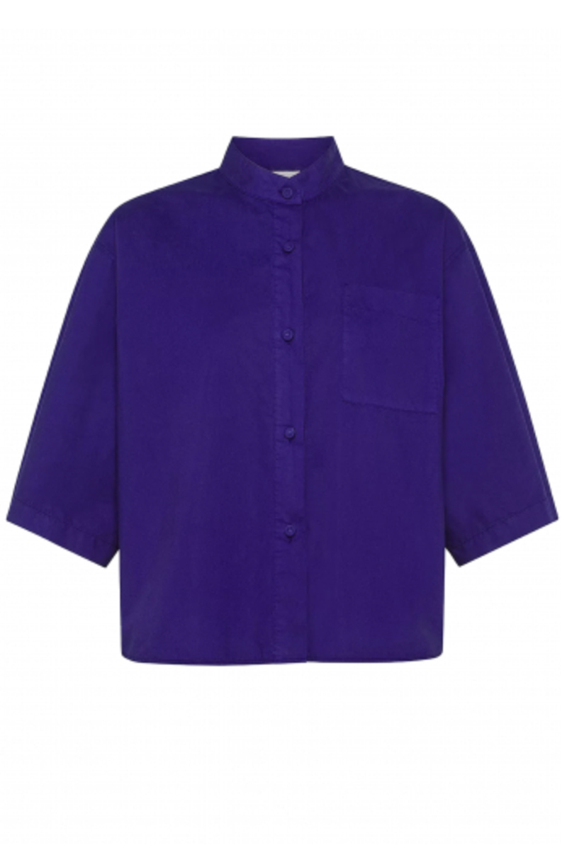 Dames blouse korte mouw blauw