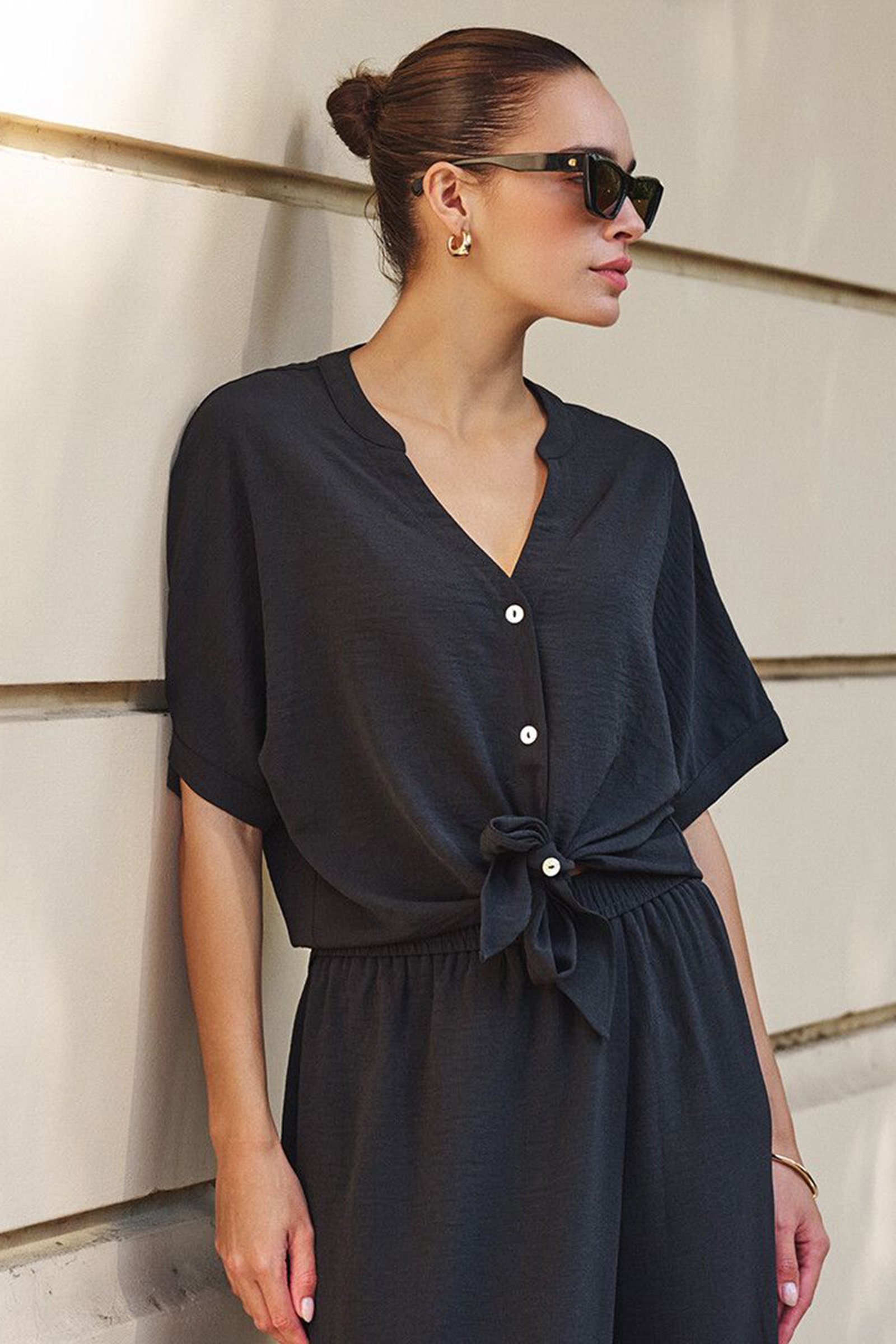 Dames blouse korte mouw zwart