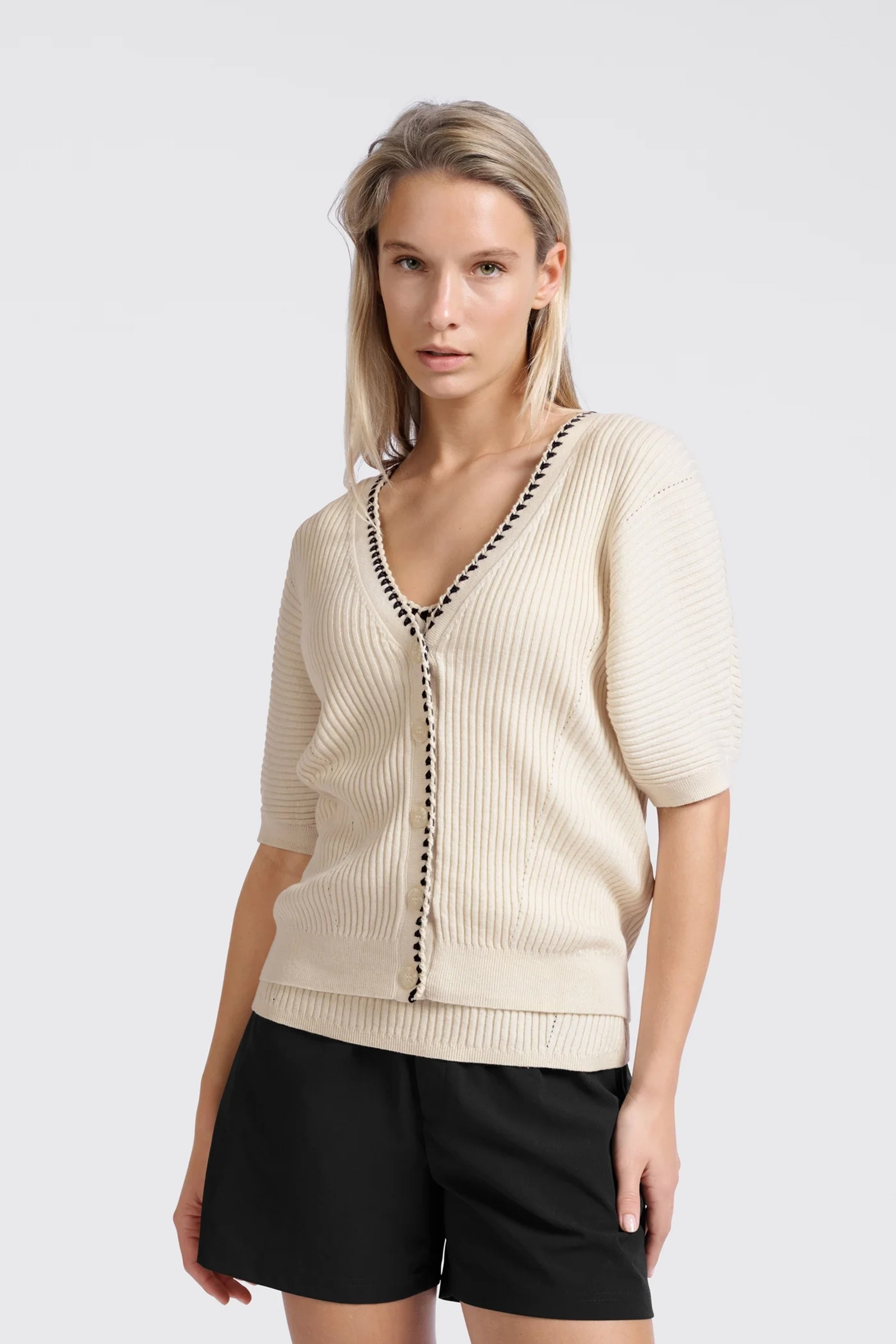 Yaya Rib cardigan with fun detail a SUMMER SAND 2
