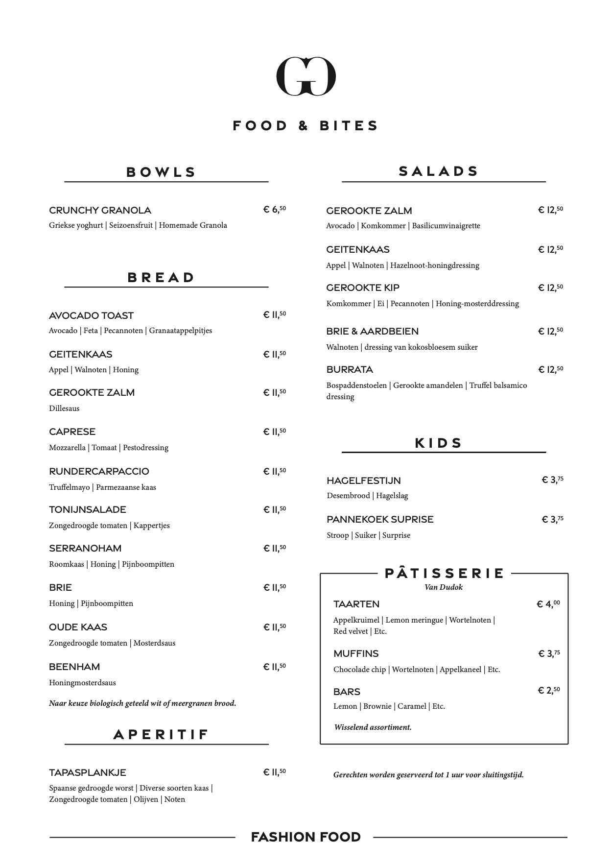 Menu van voorwinden modecafé