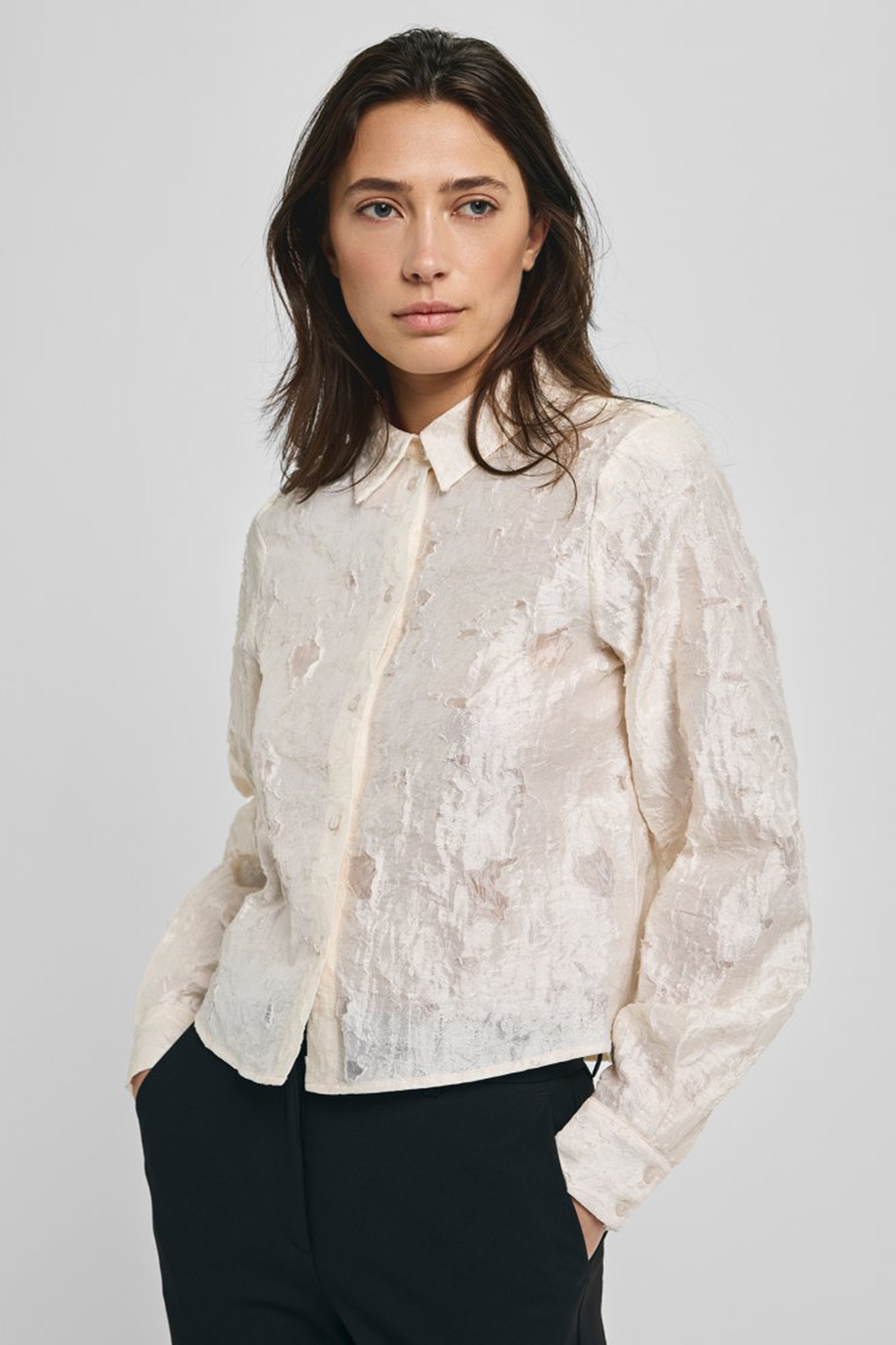 Dames blouse lange mouw wit