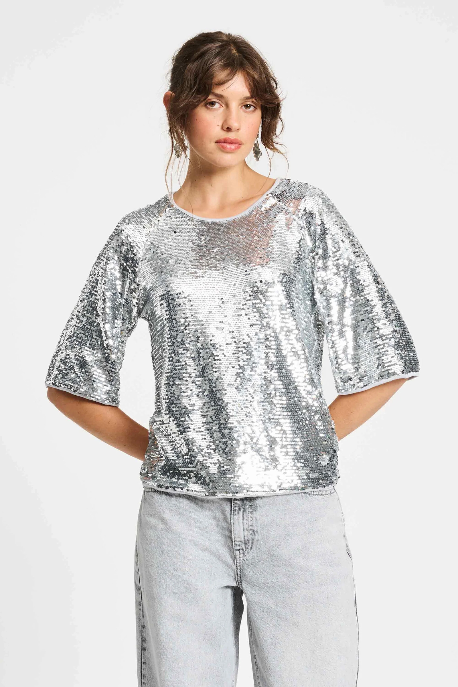 Dames blouse korte mouw grijs