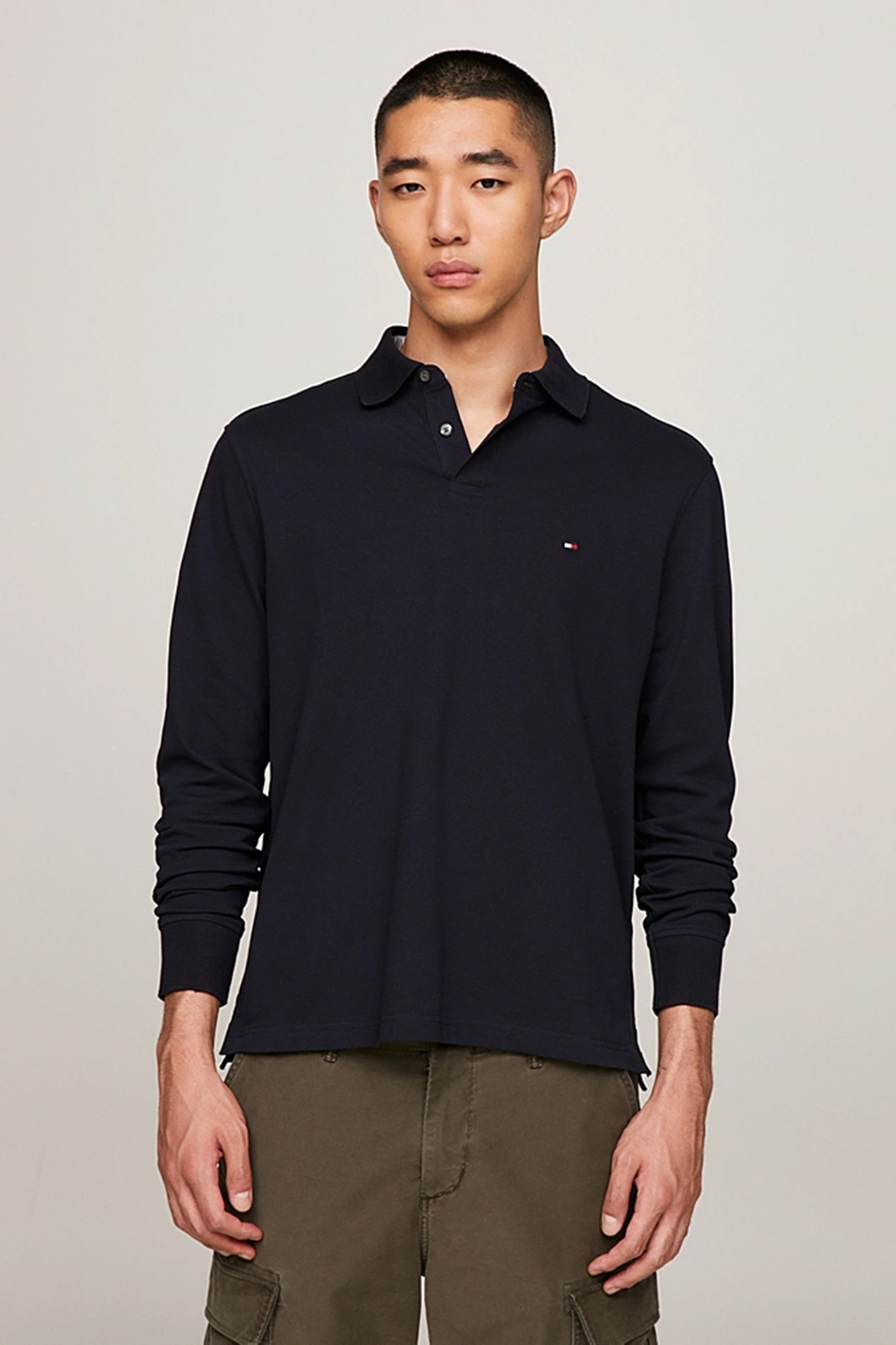 Heren polo lange mouw blauw