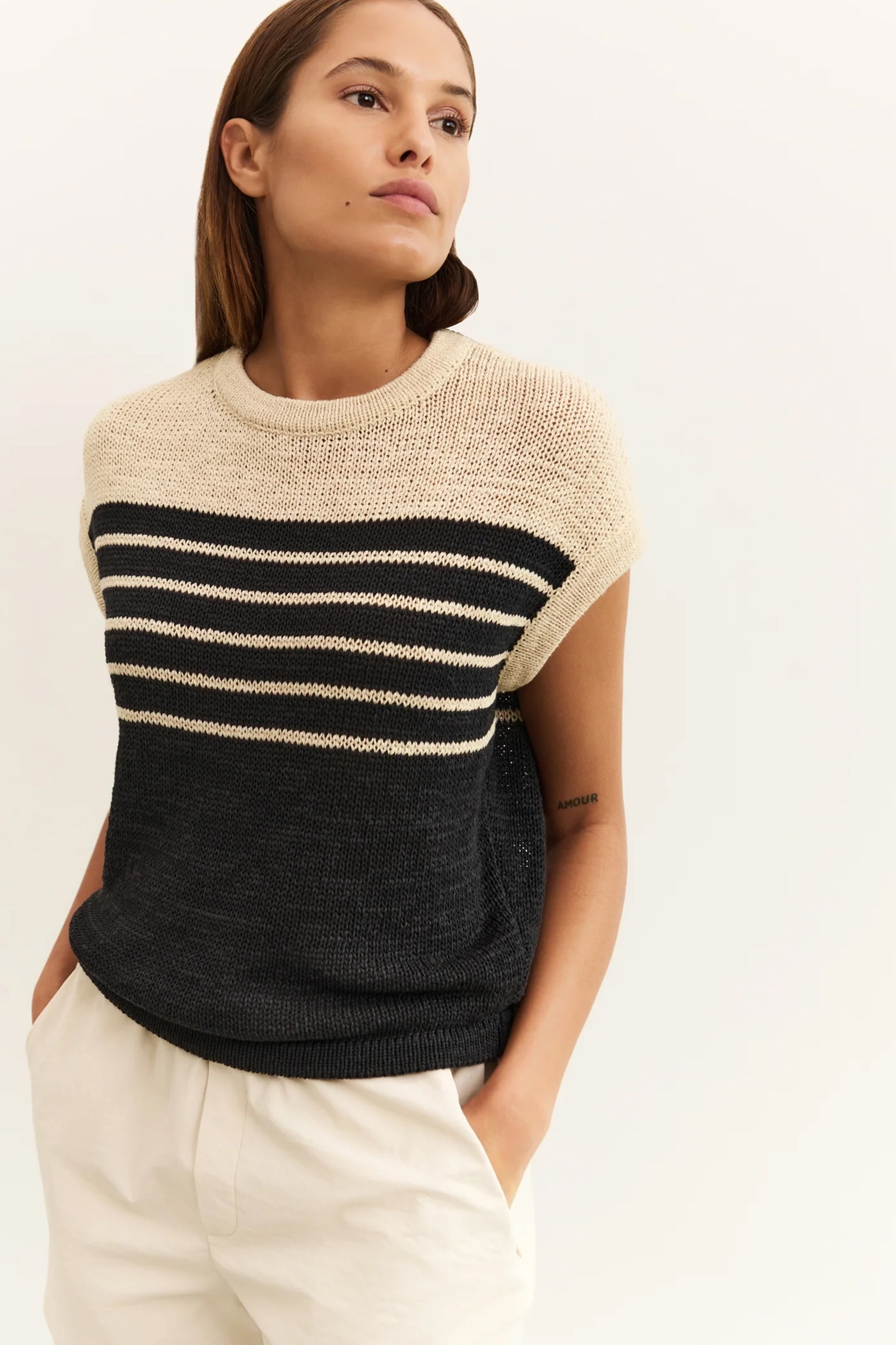 Yaya Sleeveless striped tape yarn s SUMMER SAND DESSIN 2