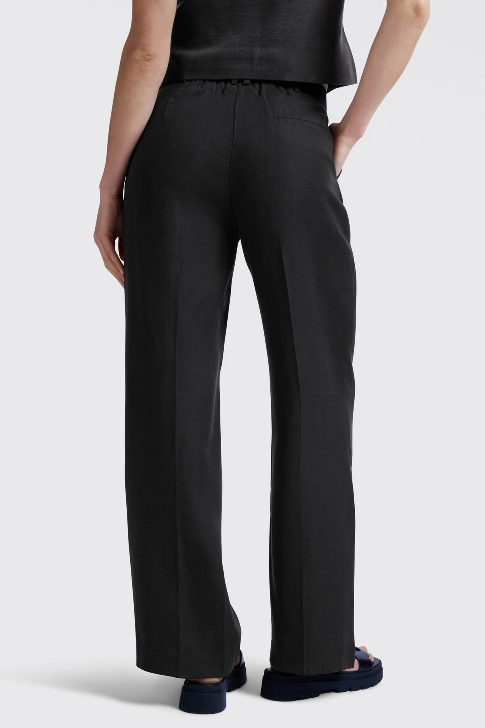 Yaya Linen mix wide leg trouse-L32 WASHED BLACK 3