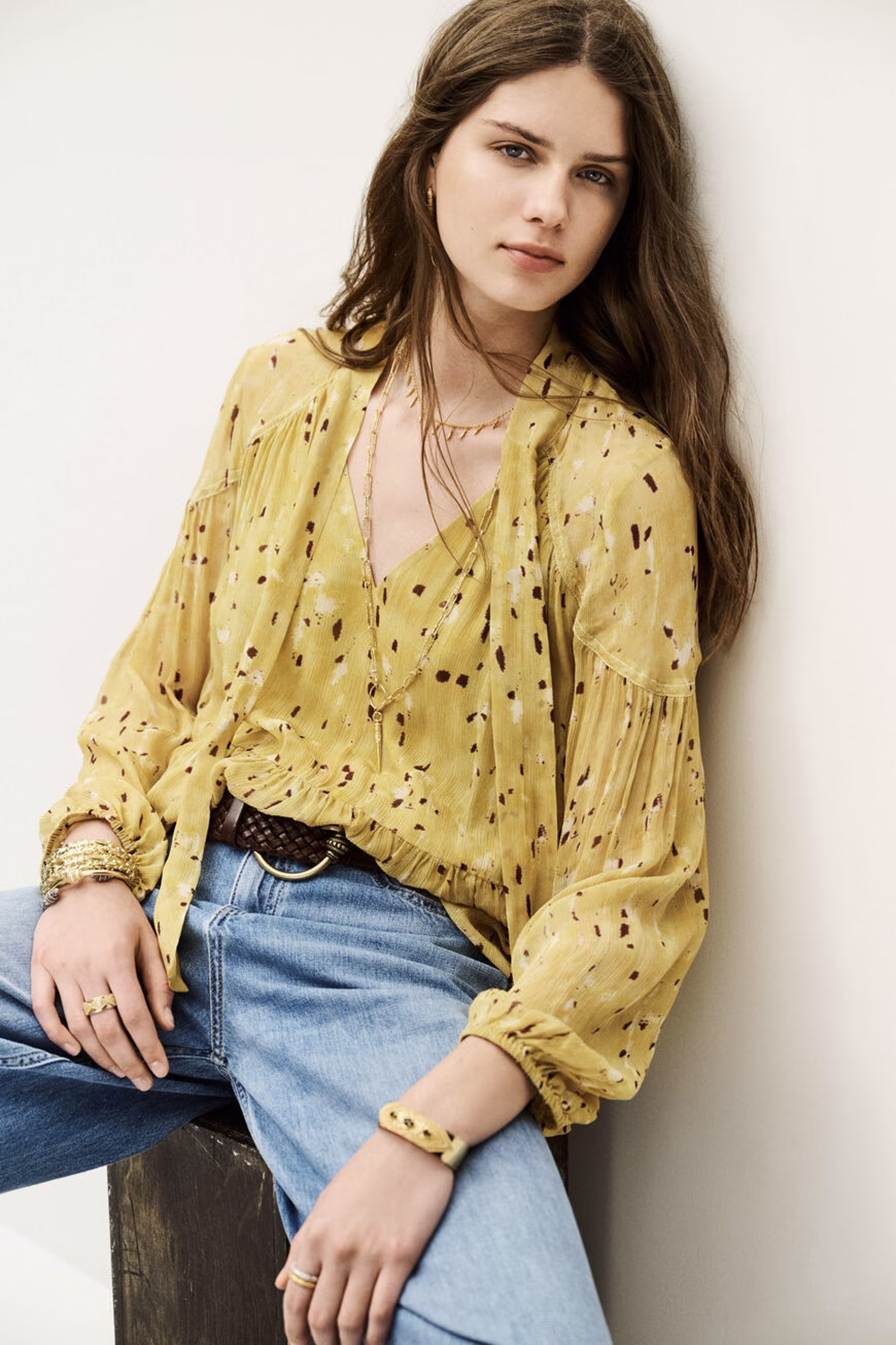 Dames blouse lange mouw geel