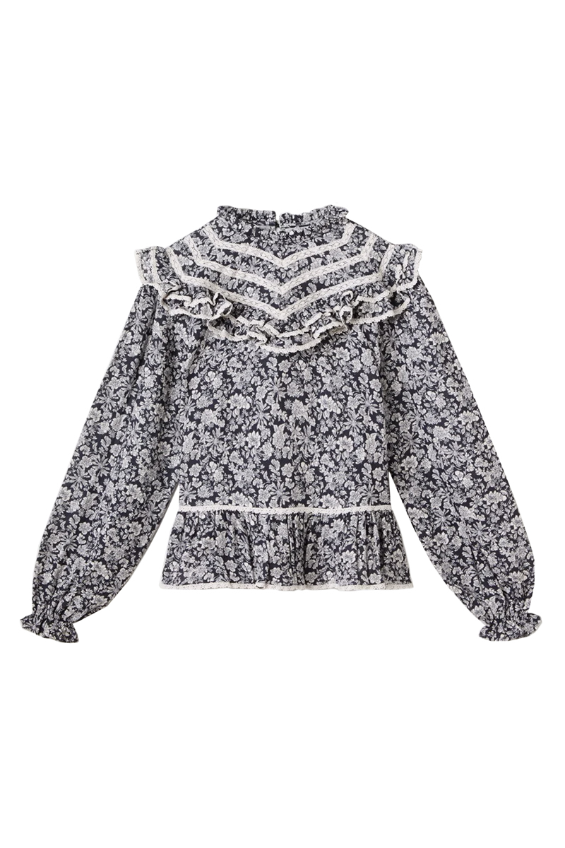 Meisjes blouse lange mouw blauw