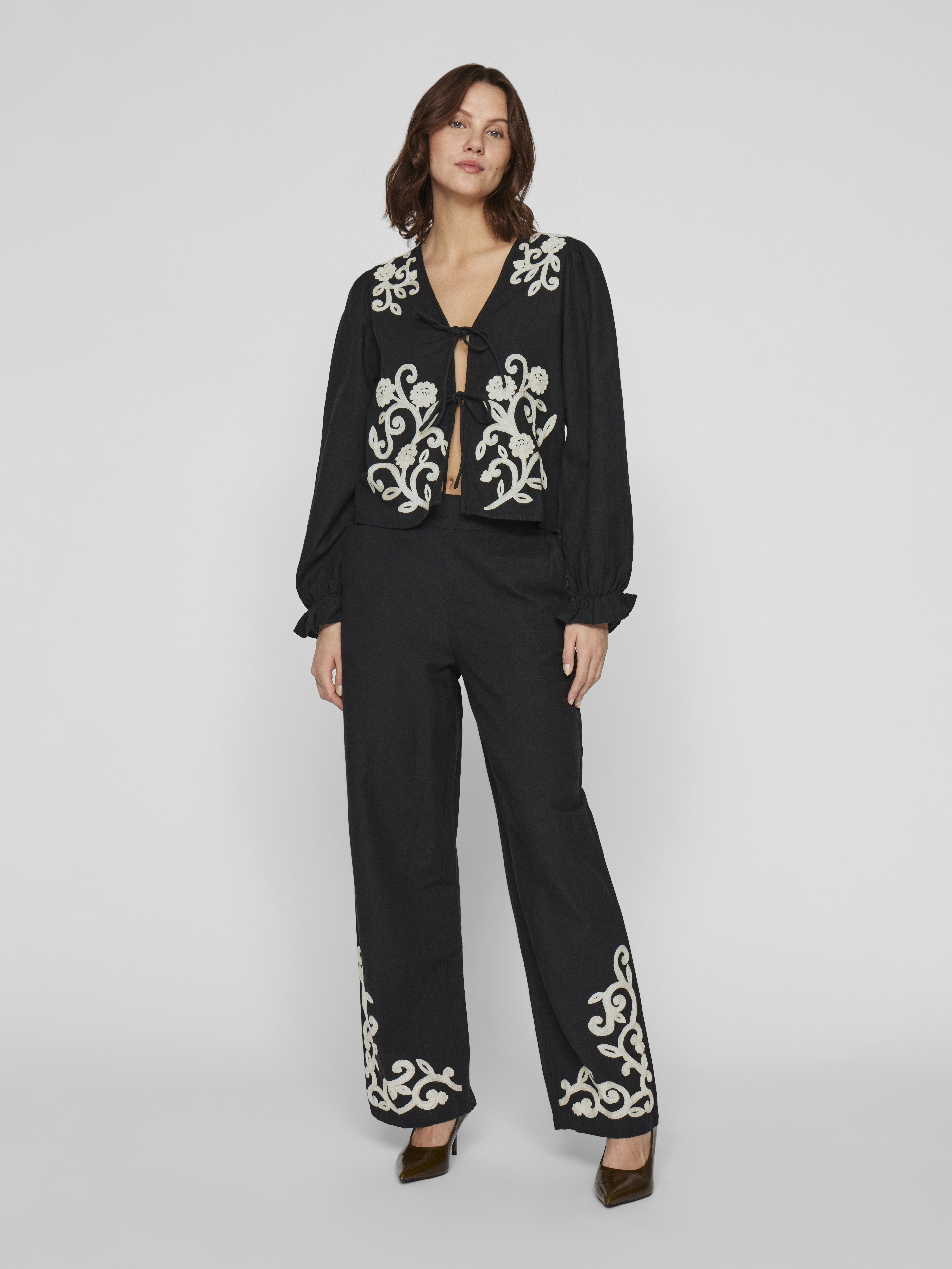 Vila VIPOLENE HW PANTS 295042001-Black Beauty/BIRCH + GOLD GLITTER 5