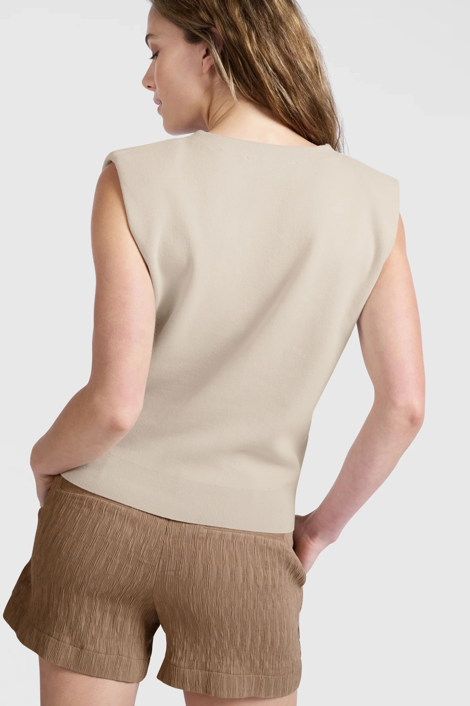 Yaya Knitted spencer with shoulder RAINY DAY BEIGE 3