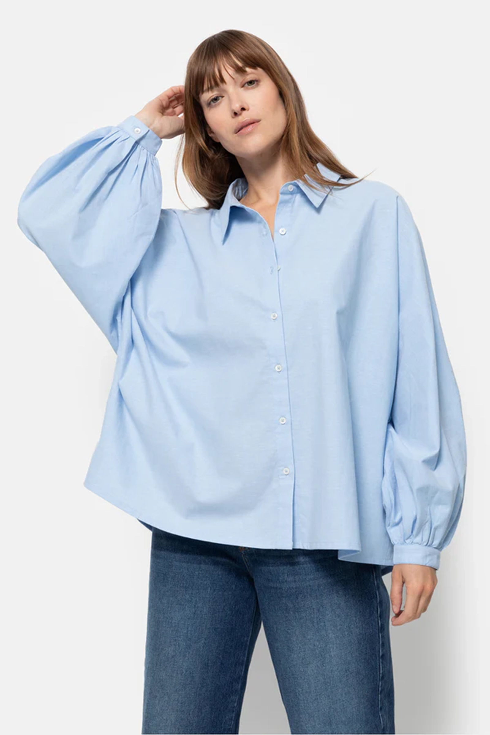 Dames blouse lange mouw blauw
