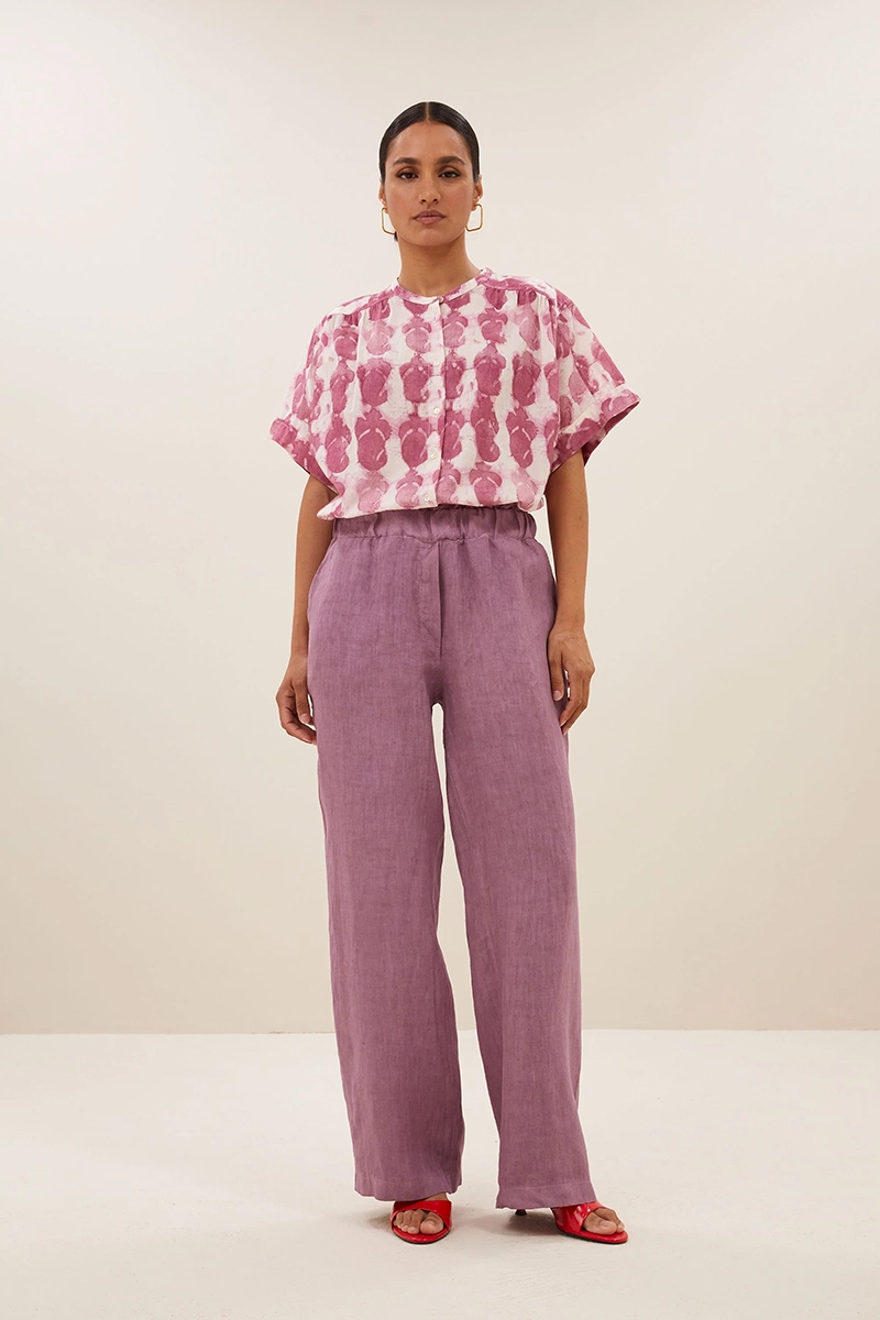 Dames blouse korte mouw rose