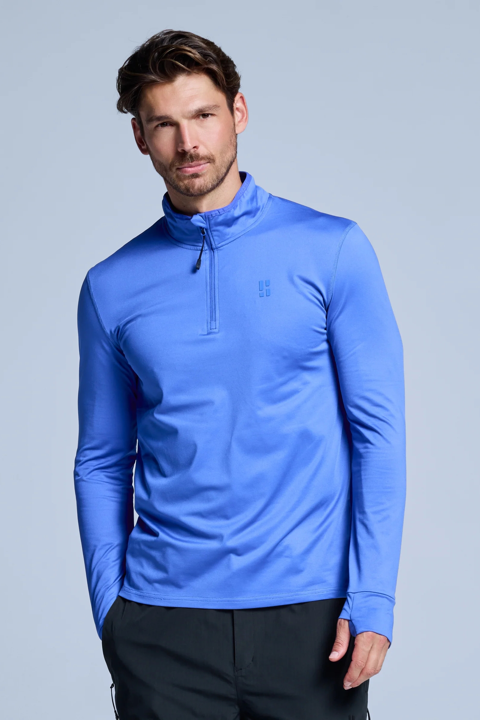 Wintersport heren pully+rits blauw