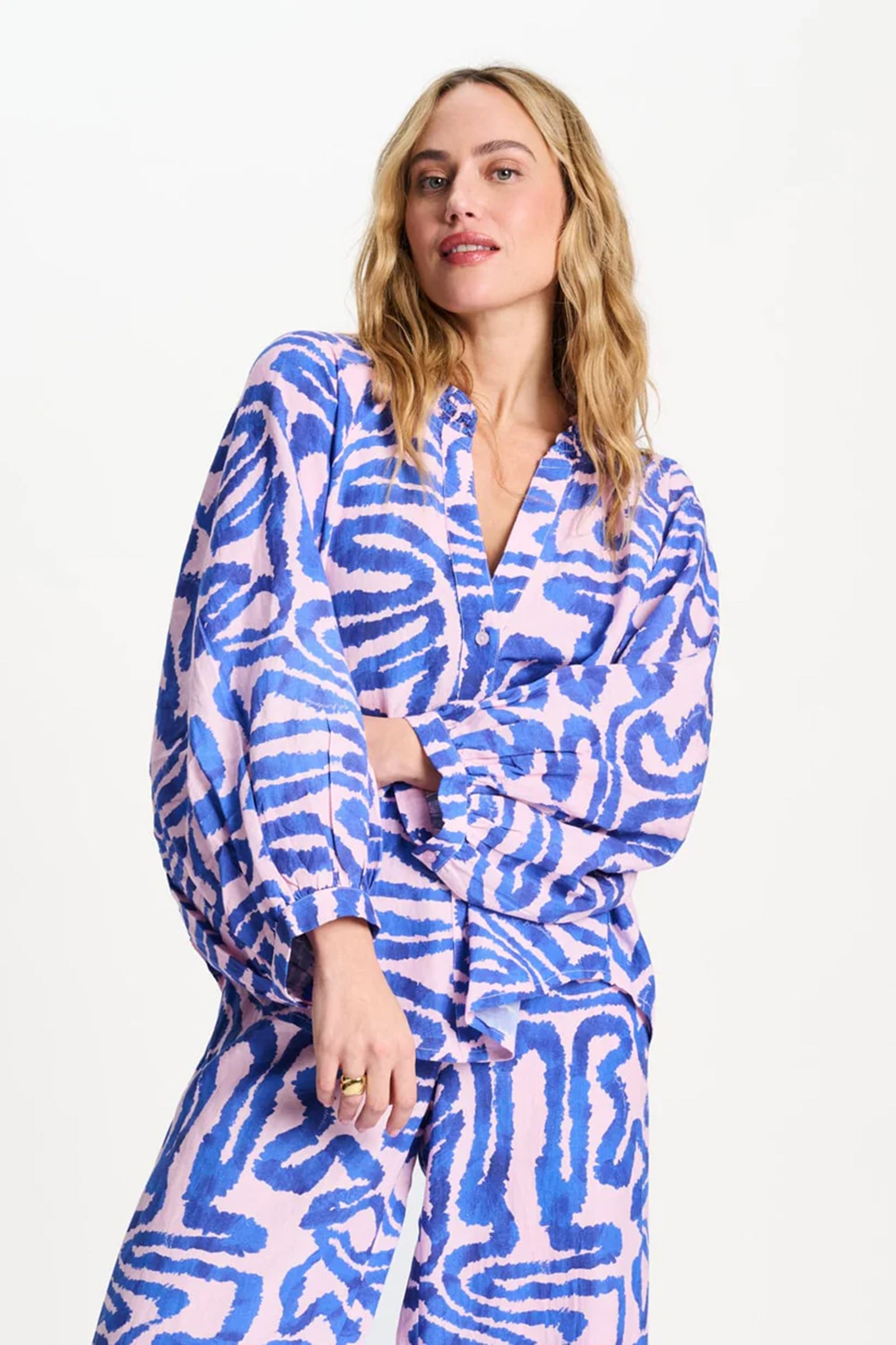 Dames blouse lange mouw blauw